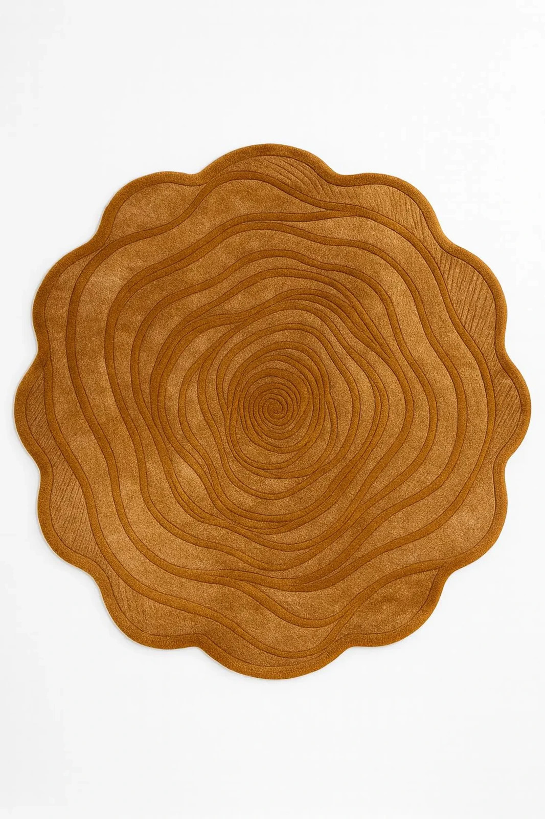 Maple Swirl Round Wool Rug • Hand Tufted Modern Carpet • Camel Brown Circle Rug