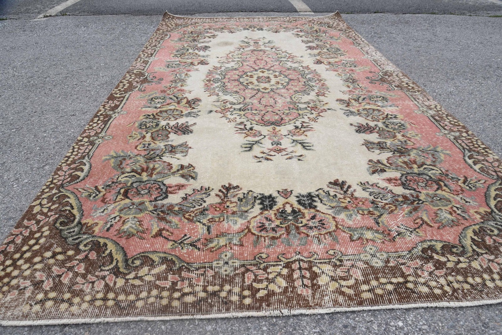 5,4×9,8 ft Vintage Rug, Turkish Large Rug, Pink Handmade Wool Rug