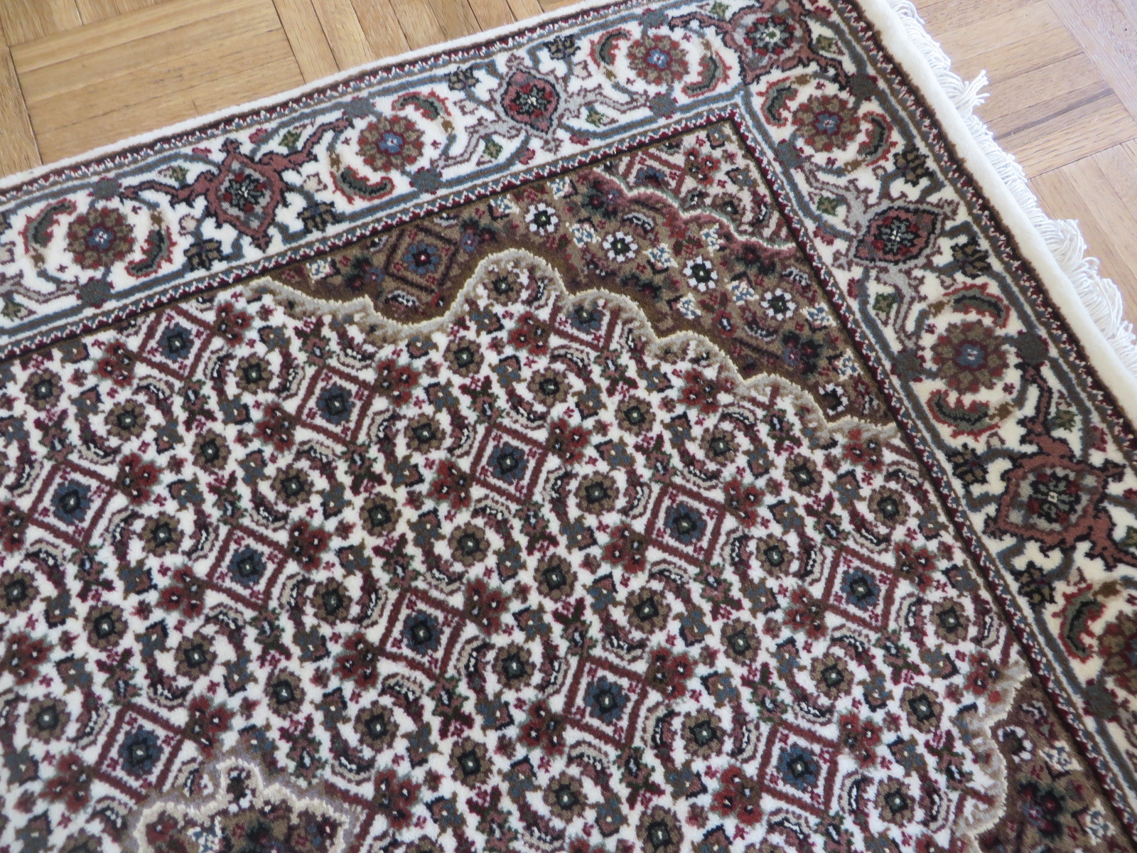 2’6 X 4’8 Hand Knotted Ivory Mahi Tabriz Fine Oriental Rug Wool & Silk G4017