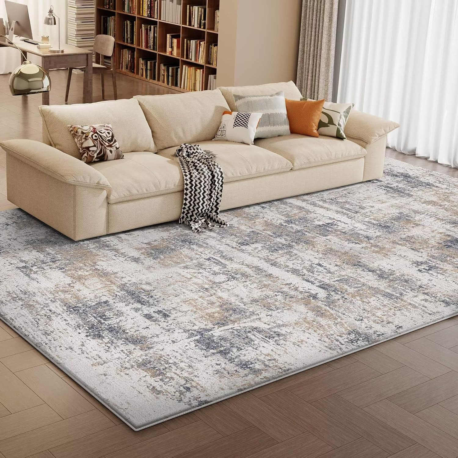 Abstract Blue Grey Area Rug 6×9 – Non-Shedding, Easy to Clean, Comfortable