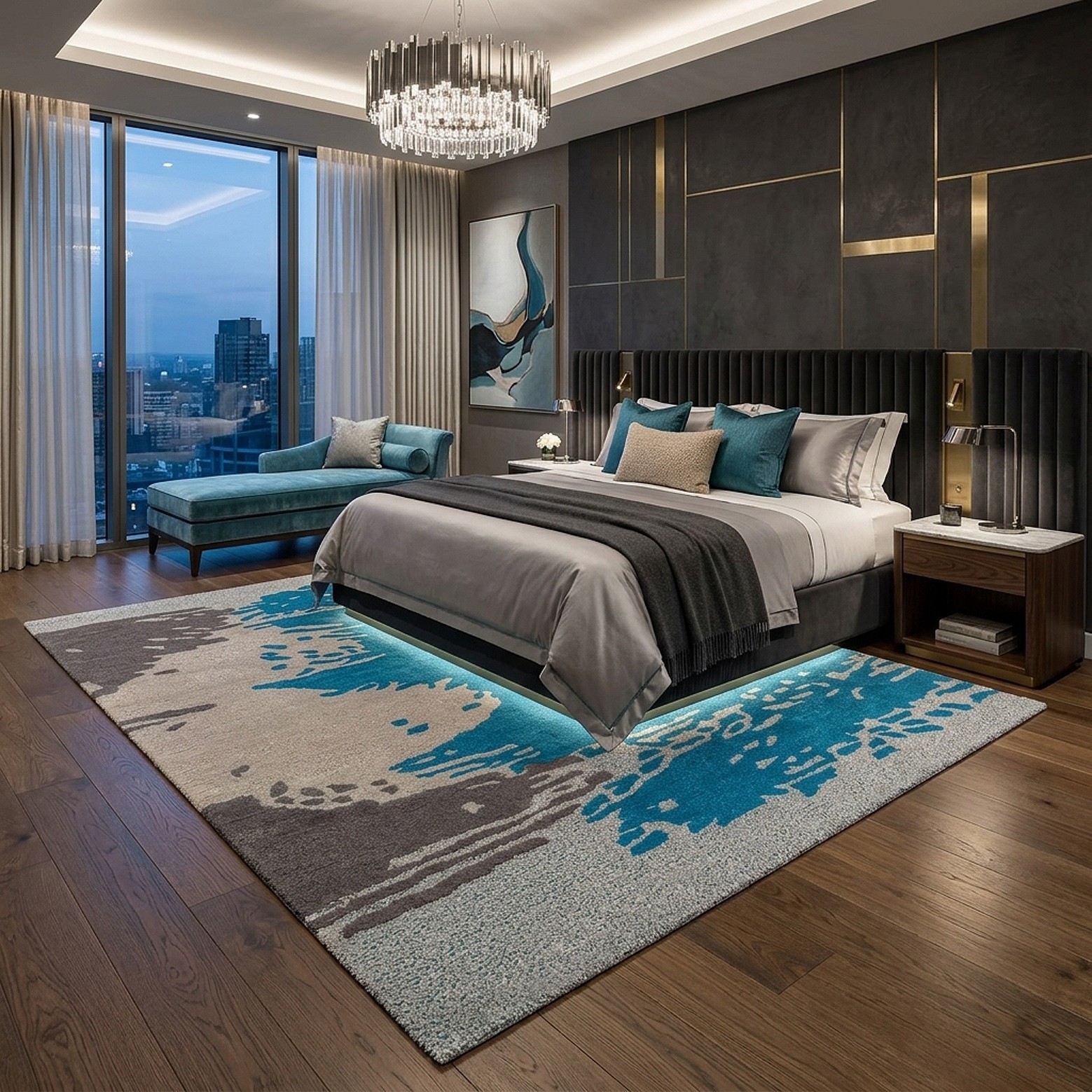 Modern Hand-Tufted Rug Blue 100% Wool 5×8 6×9 8×10 9×12 Area Rug for Living Room