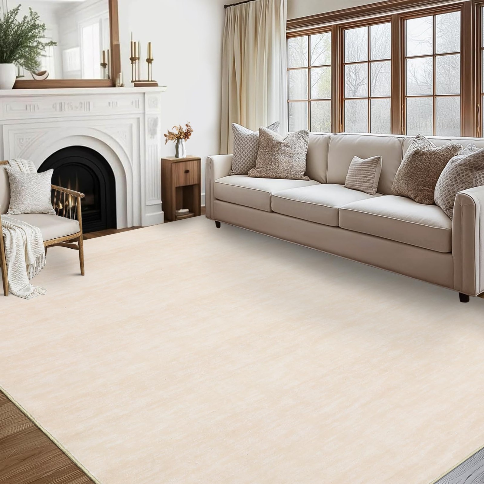 Rugsreal Washable Contemporary Area Rug Low-Pile Solid Modern Area Rug Non-Slip