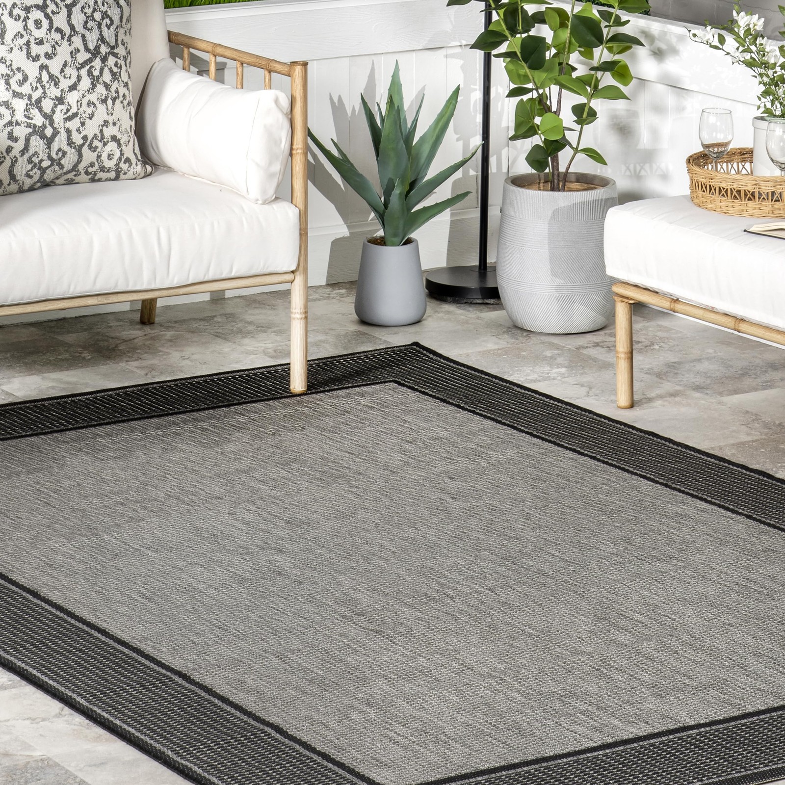 Outdoor Performance Gris Grey/Black, 7’6″ x 10’9″, Solid, Soft and Cozy, High…