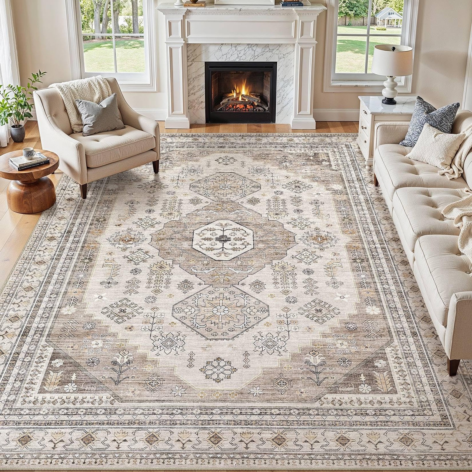 5×7 Washable Area Rug, Large Rugs for 5′ x 7′ (Rectangular), Light Brown