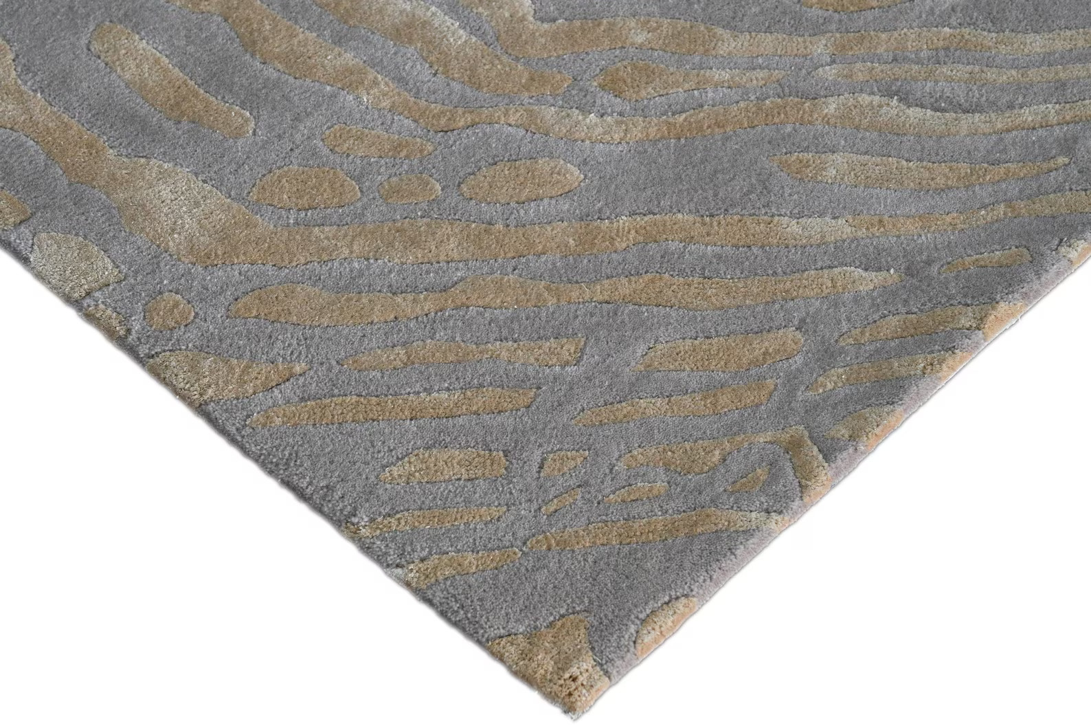 tufted Swirl Pattern Wool & Silk Rug: Grey and Gold Hand-Tufted Modern Area Rug
