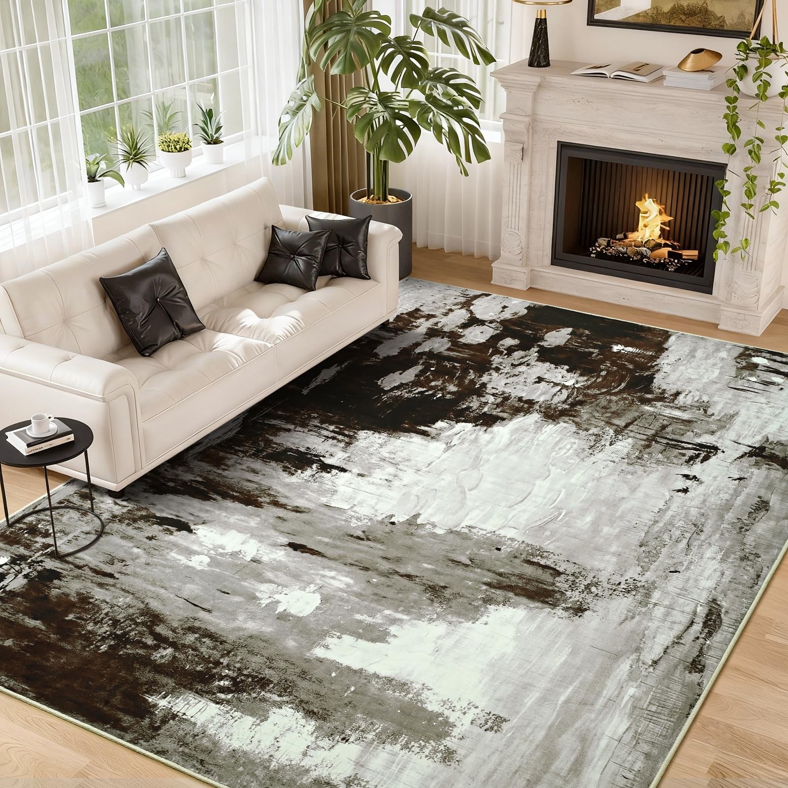 ULTSOFE 5×7 Brown Washable Area Rug for Living Room Bedroom Large Carpet