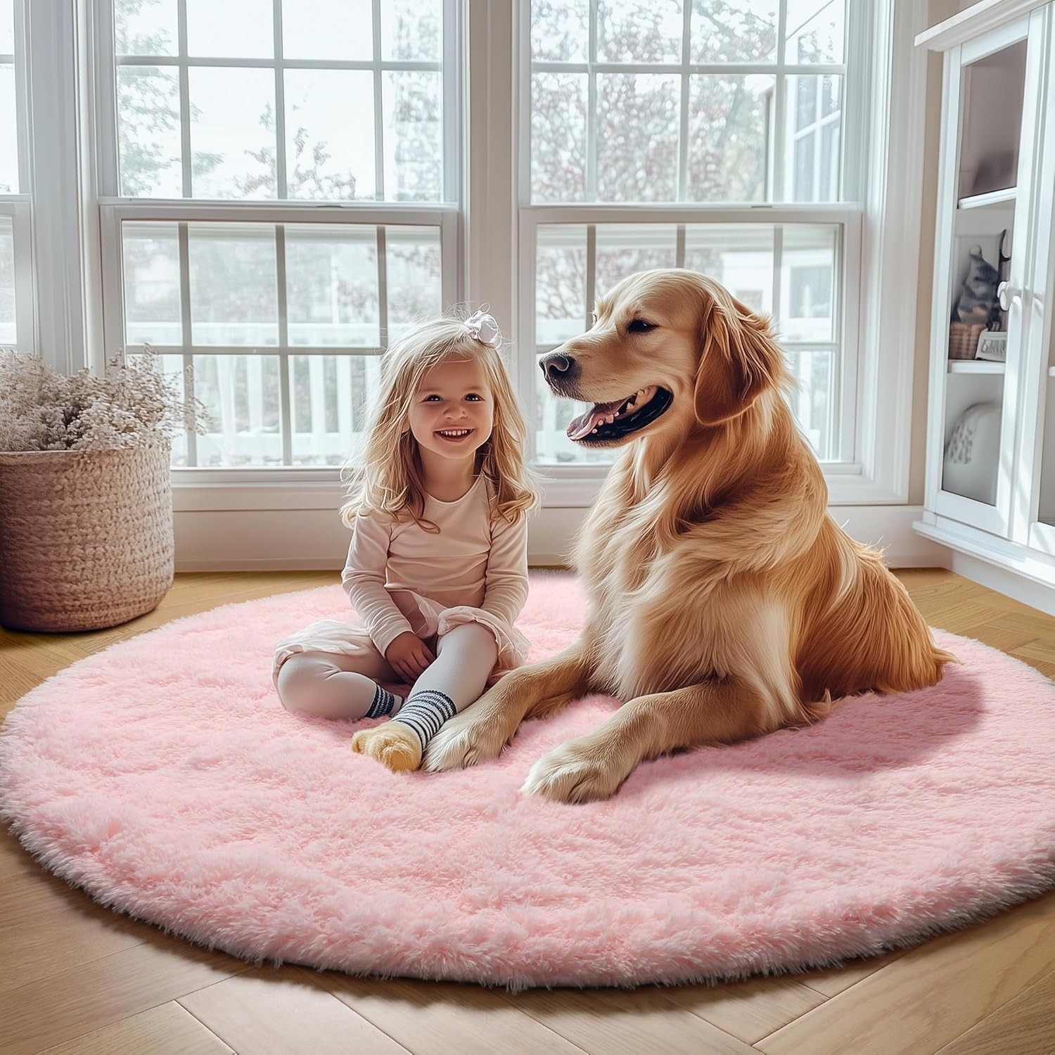 Light Pink Fluffy Round Rugs 4ft for Girls Bedroom, Circle Area Rug for Kids …