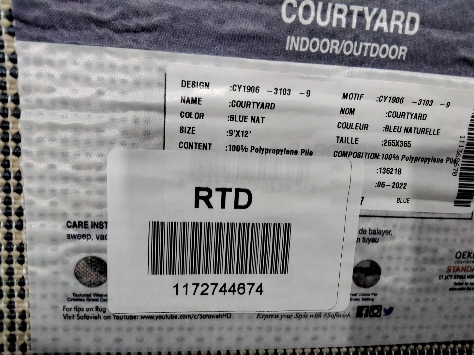 BLUE / NATURL 9′ X 12′ Missing Thread Rug Reduced Price 1172744674 CY1906-3103-9