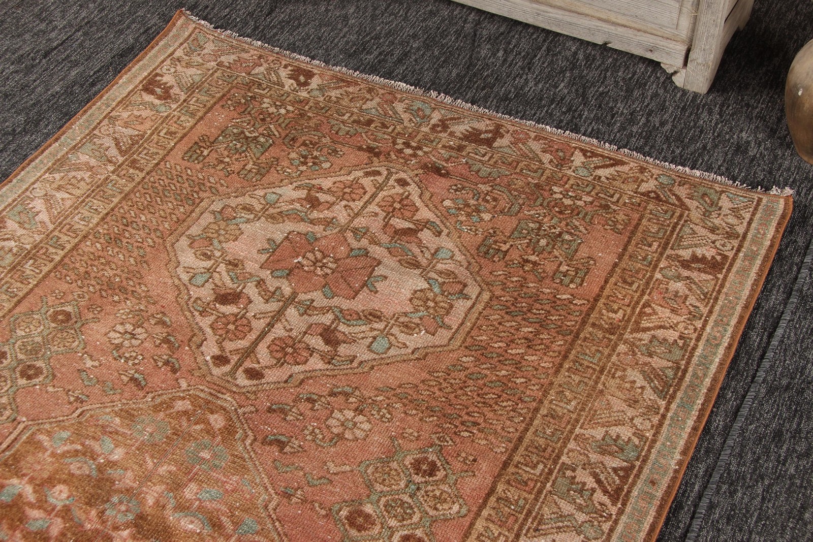 Turkish Area Rug 4,2×6,46 ft, Brown Striped Vintage Wool Rug