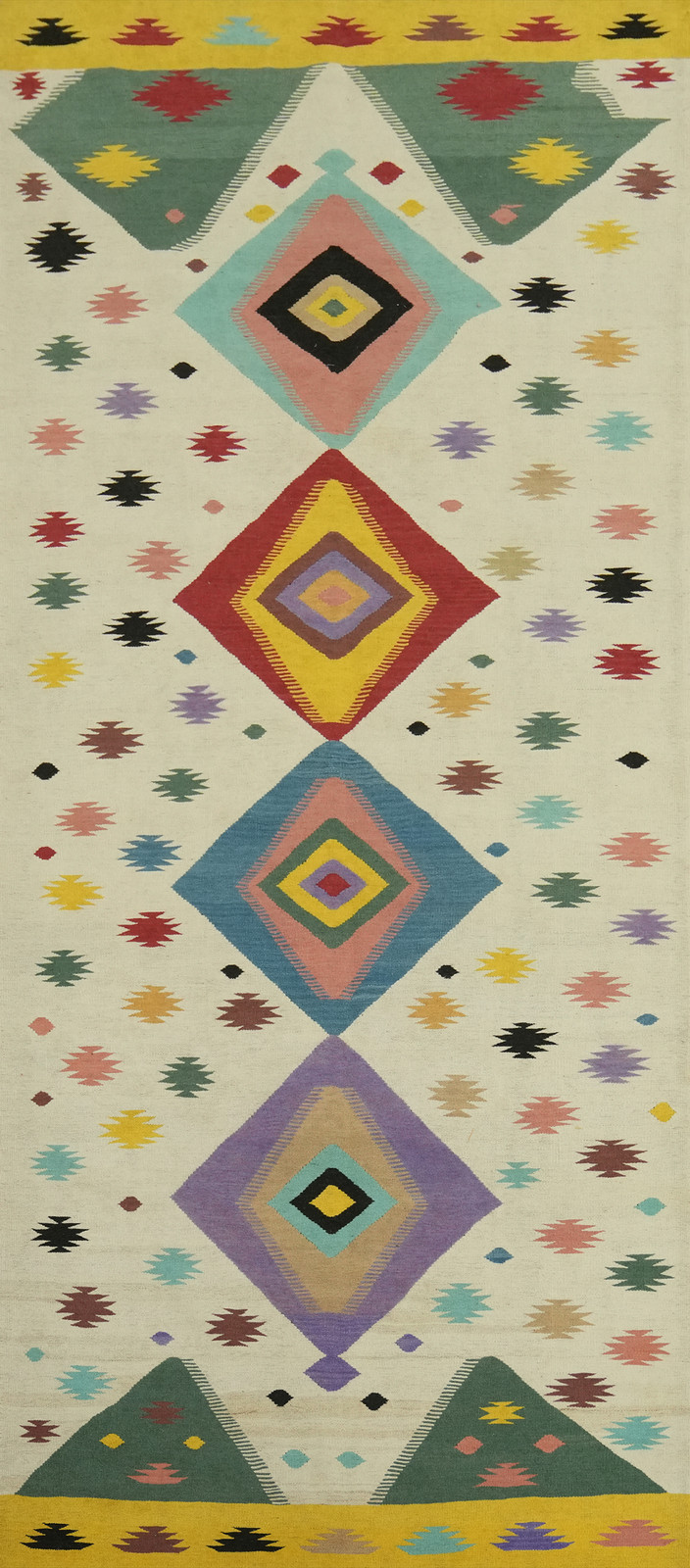 Ivory Flatweave Reversible Tribal Kilim Kelim Rugs Handwoven Wool Carpet 5×13 ft