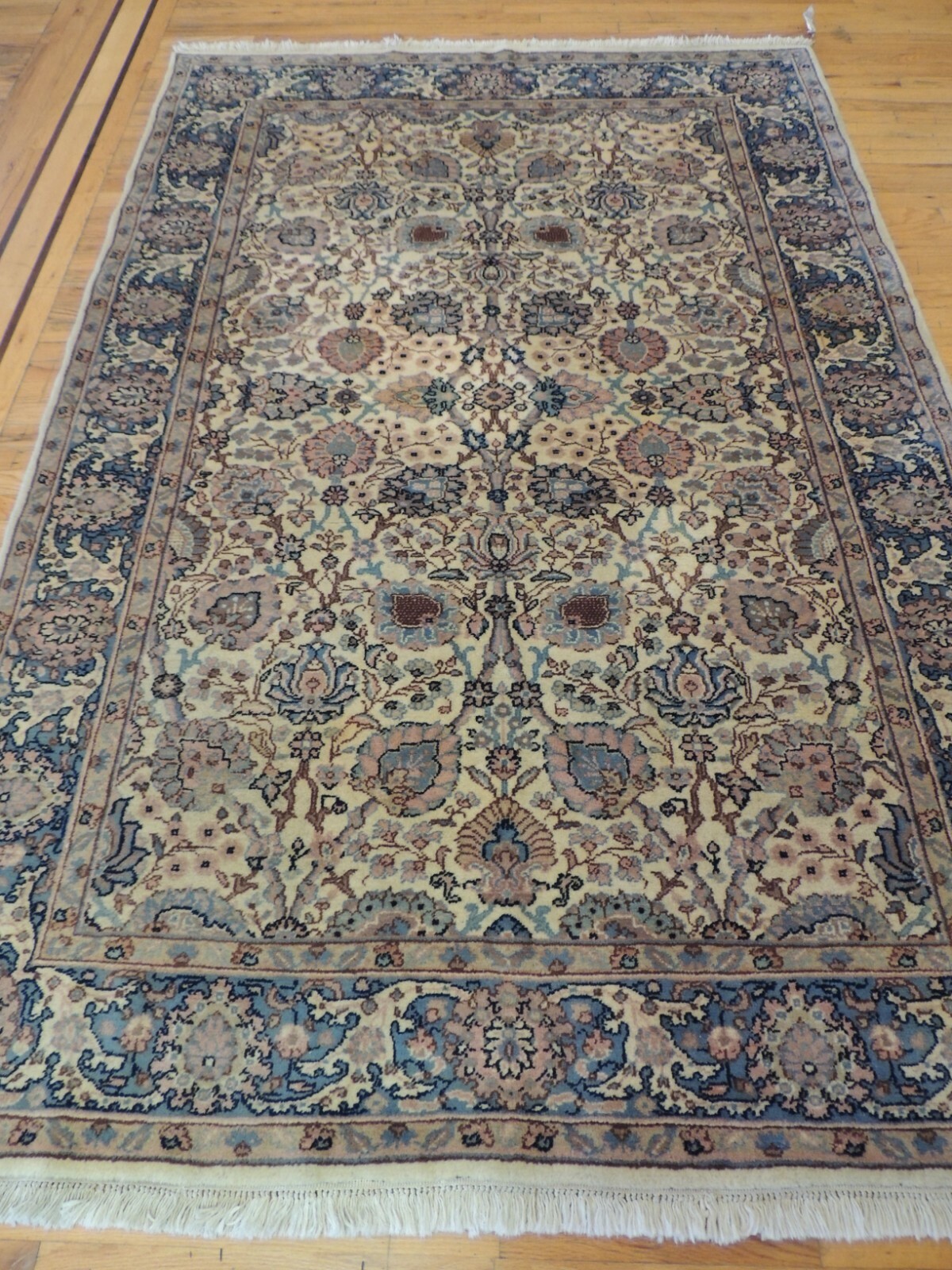 6×9 Romanian Oriental Area rug wool Ivory Blue Pink Navy All-Over pattern
