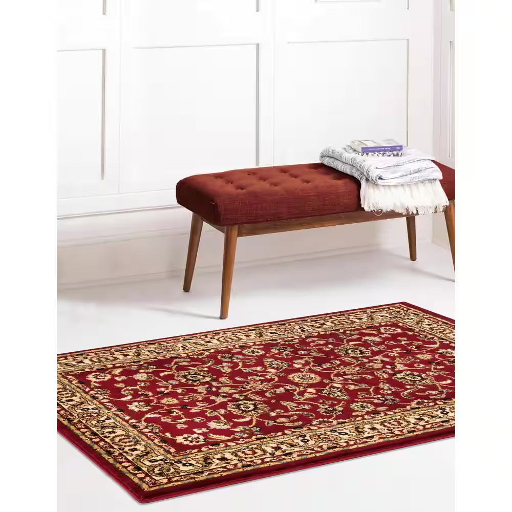 Area Rug Marash Red 31 in x 48 in Traditional Design with Floral Pattern Indoor