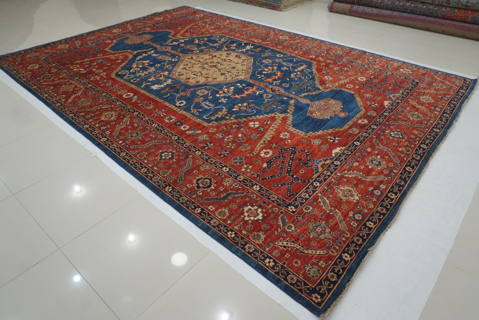 10×14 ft Red Serapi Afghan Hand Knotted Wool Oriental Rug