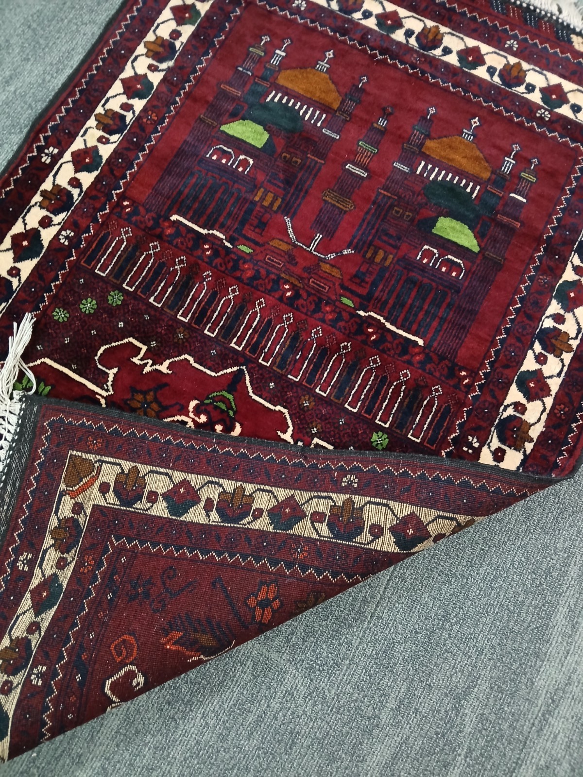 3×5 XL Handmade High-quality Soft Prayer Rug, Rare Red Muslim Prayer Area Rug.