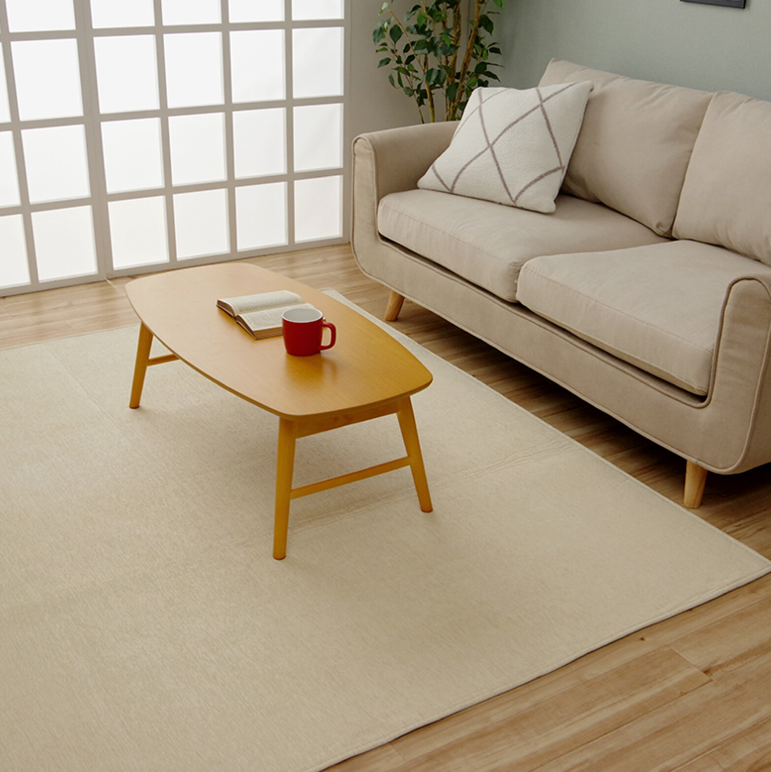 IKEHIKO Mat Area Rug Kotatsu Washable Plain Carpet Non-slip Ivory Japan 1228