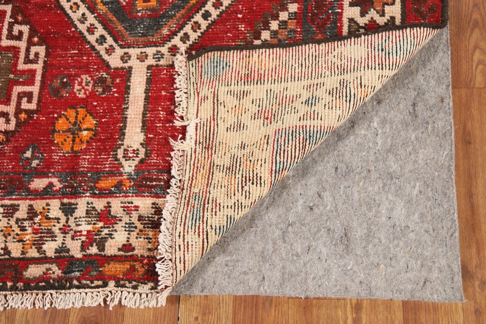 Red Geometric Tribal Area Rug 5×10 Hand-knotted Nomadic Vintage Wool Carpet