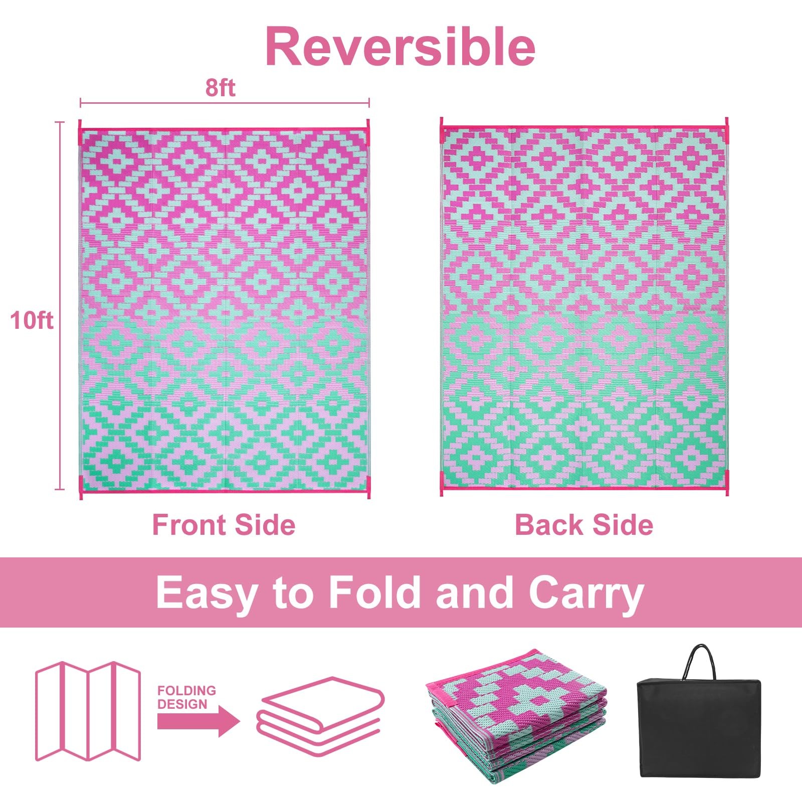 Anidaroel Ombre Outdoor Area Rugs 8×10 Waterproof, Reversible Plastic Straw O…