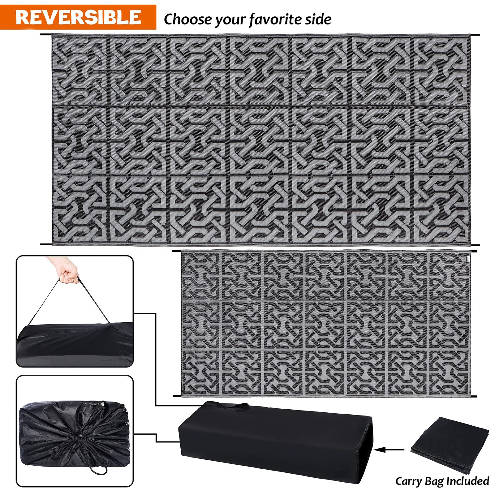 SAND MINE Reversible Mats, Plastic Straw Rug, Modern Area Rug, Large Floor Ma…
