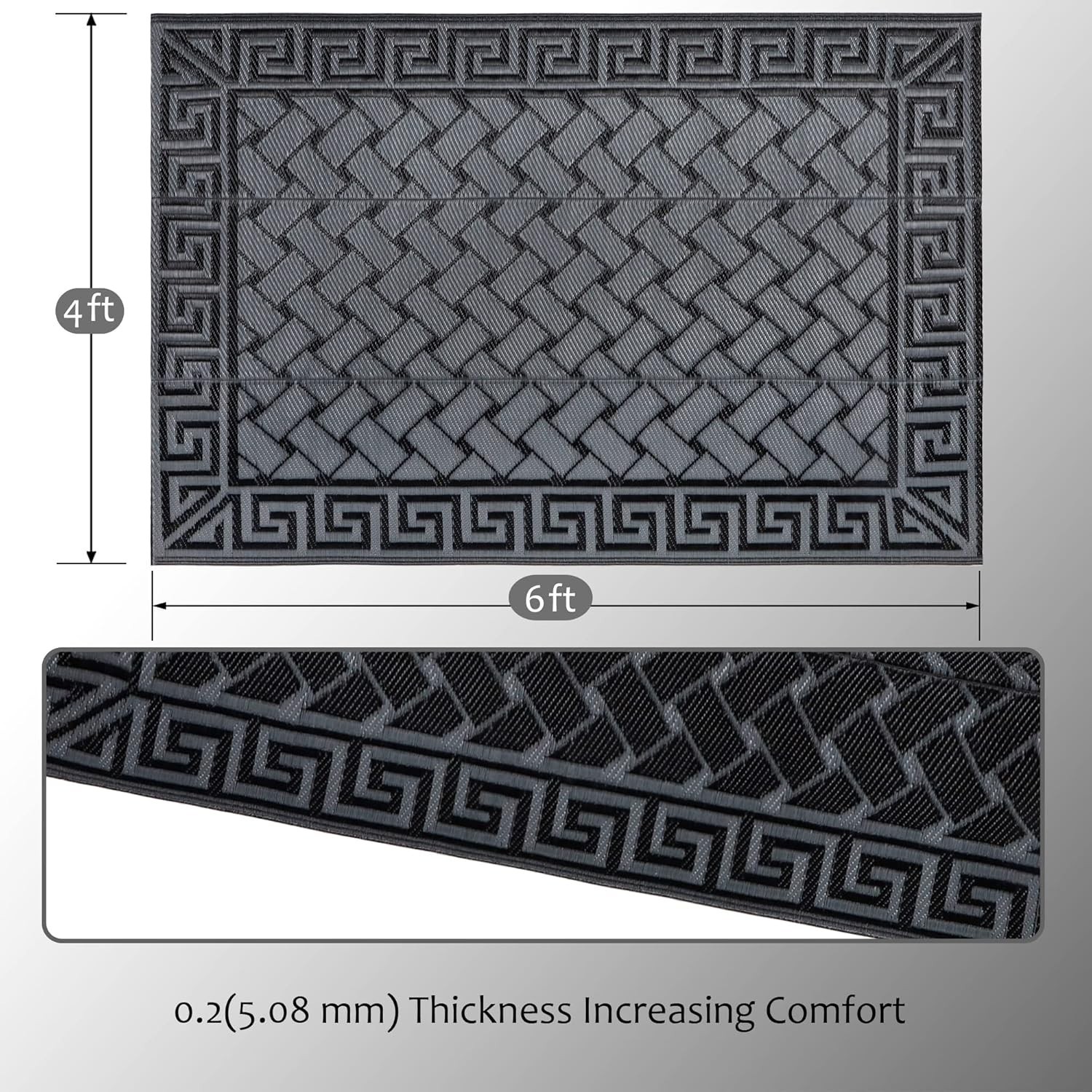 Elegant 4′ x 6′ Reversible Outdoor Rug – black & grey, Versatile and Durable