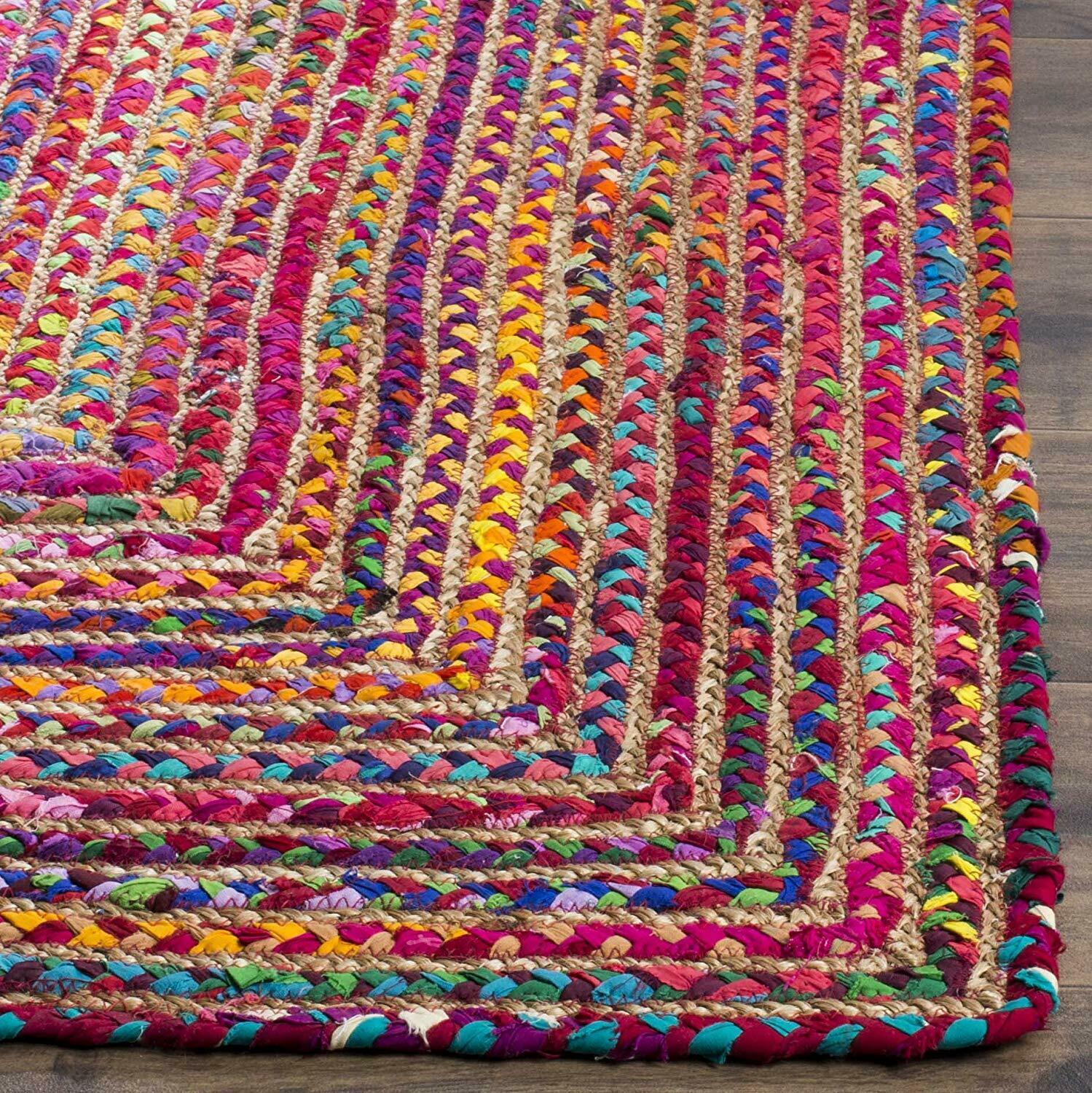 Runner Rug 100% Jute & Cotton Braided Style Carpet Modern Porch Area Living Rug