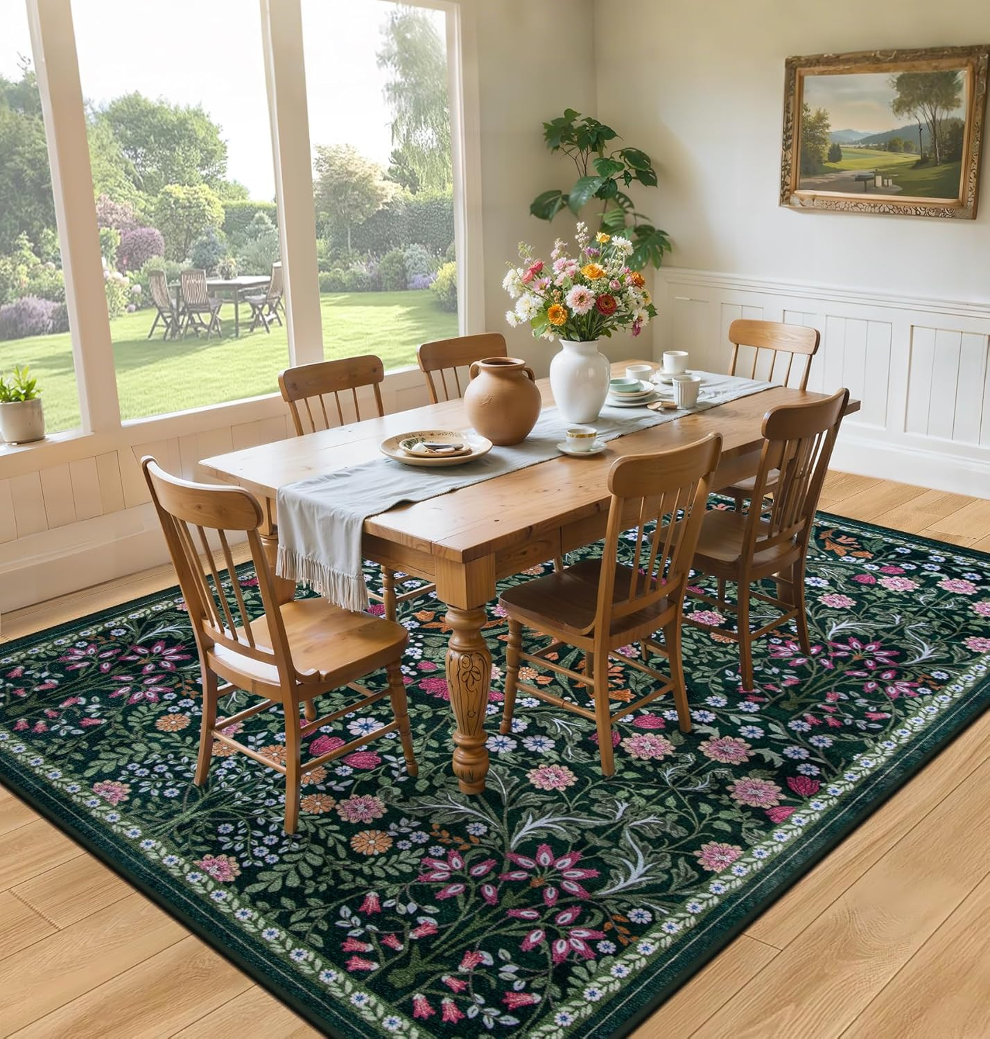 8X10 Area Rugs for Living Room: Floral Washable Rug Vintage Large Soft Boho Non