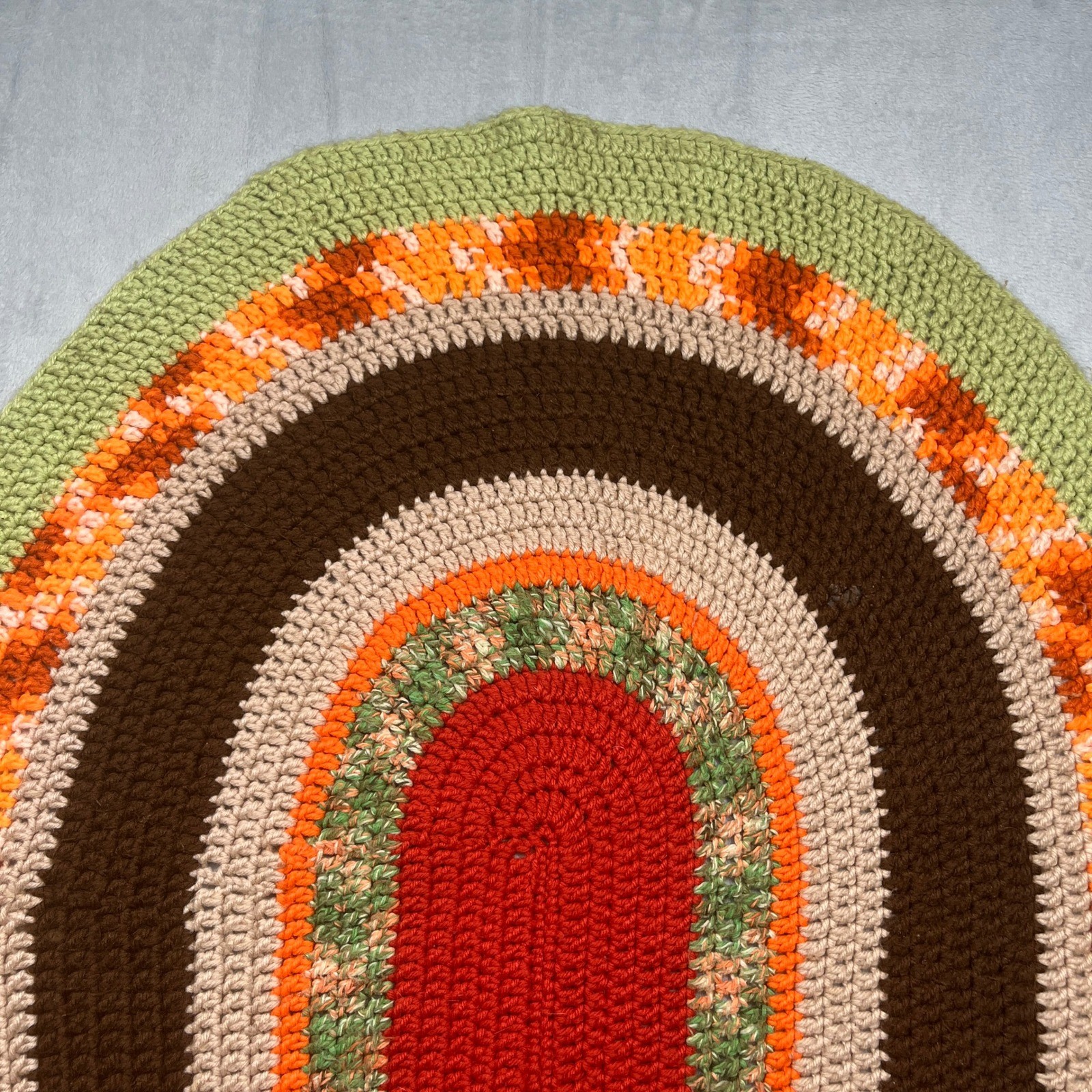 Handmade Crochet Area Rug Multi Color Retro 70s Boho Oval Accent Rug Small