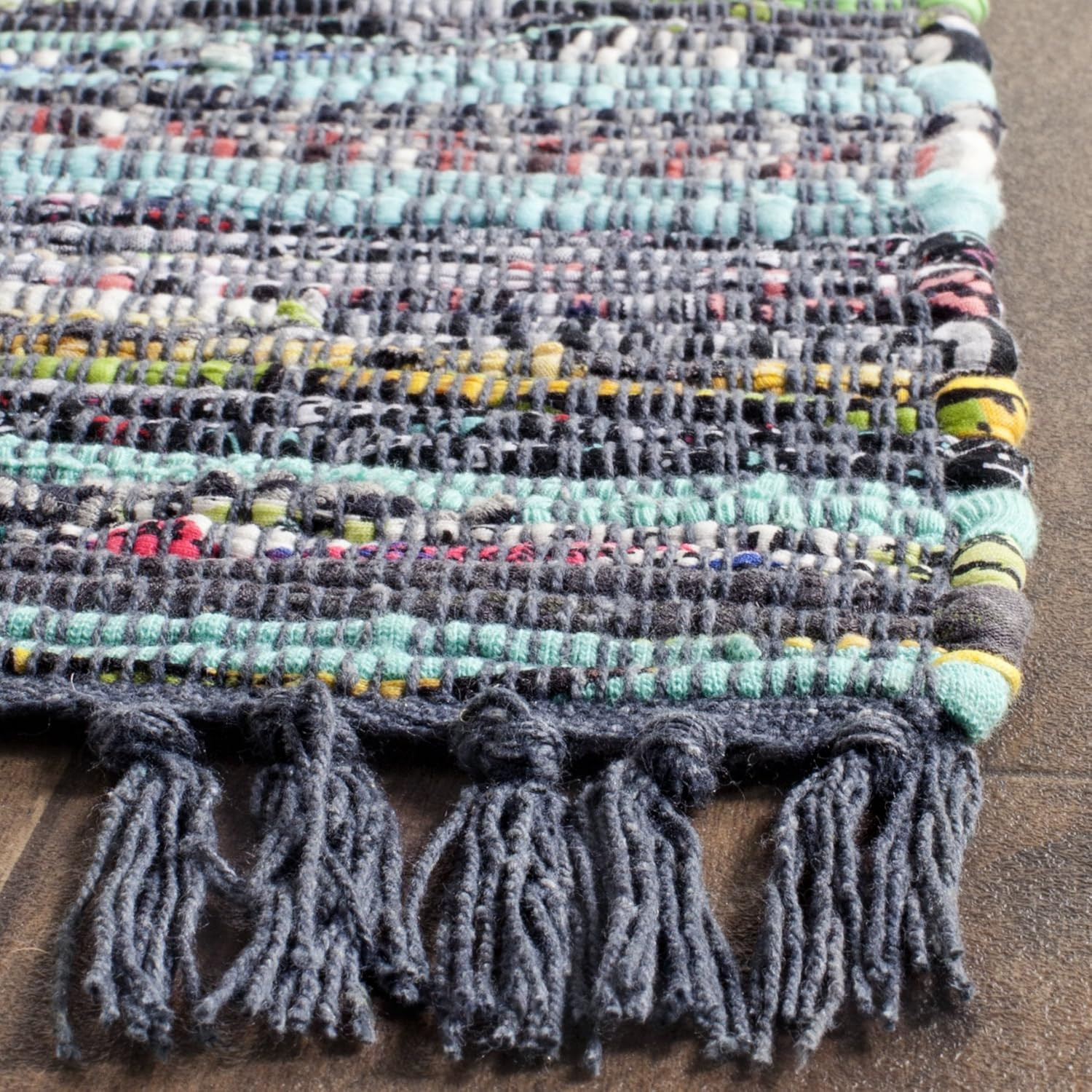 Handmade Boho Stripe Rag Rug 10′ x 14′ – Durable Cotton for High Traffic Areas