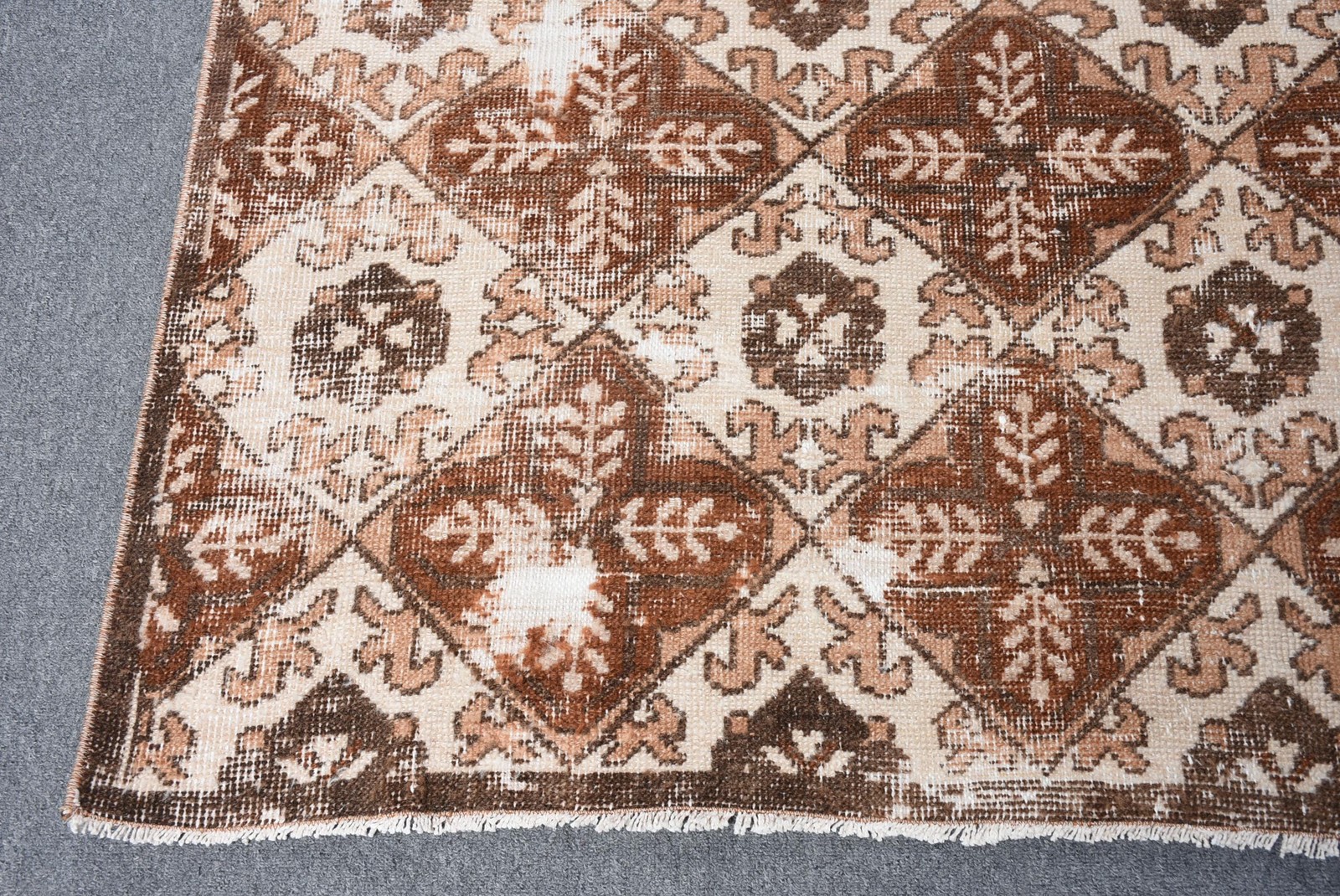 Vintage Rug, 4,8×9,4 ft Turkish Rug, Brown Camouflage Wool Rug