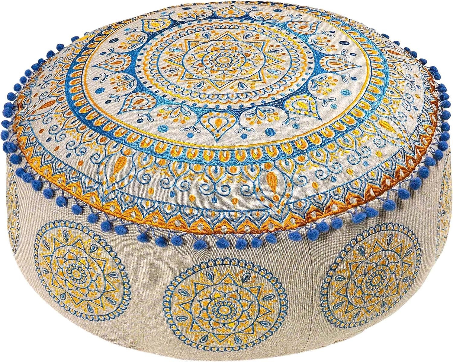 Boho Floor Pillow Cover Round Moroccan Large Pouf Ottoman Room Décor Cushion