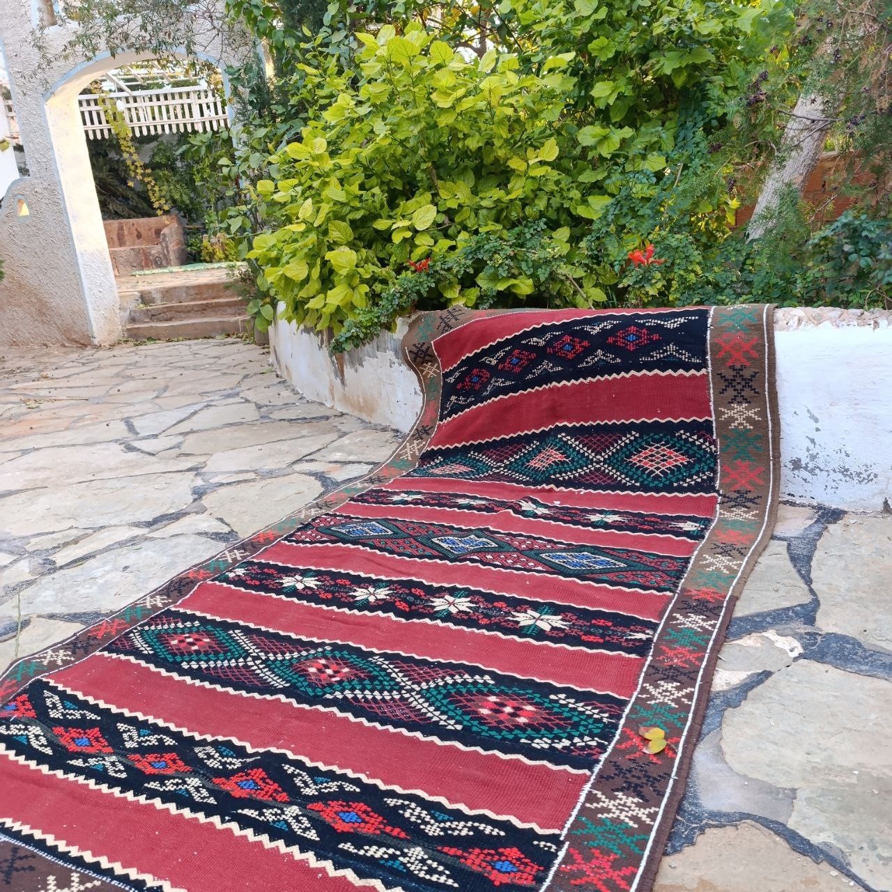 Vintage Saharan Algerian Wool Rug Handwoven Berber Tribal Decor 230×120 cm