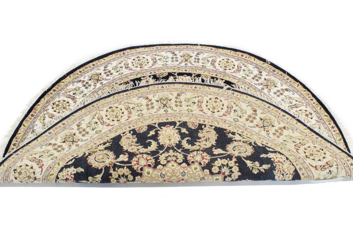 Handmade Indo-Nain Dark Navy Floral Medallion Oriental Round Rug Carpet 6X6 ft
