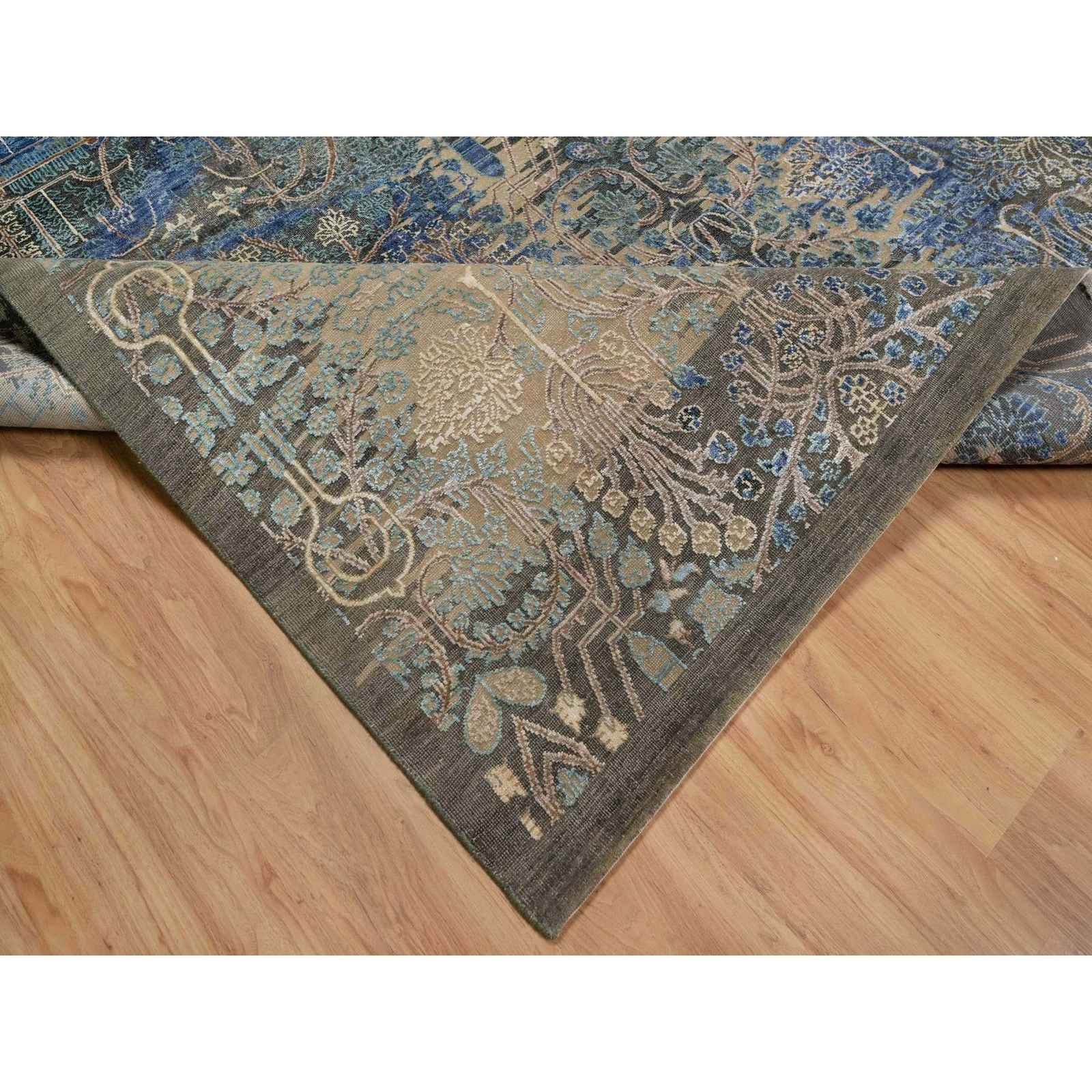 8’10″x12’1″ Brown Wool and Silk Erased Sarouk Design Hand Knotted Rug R91165