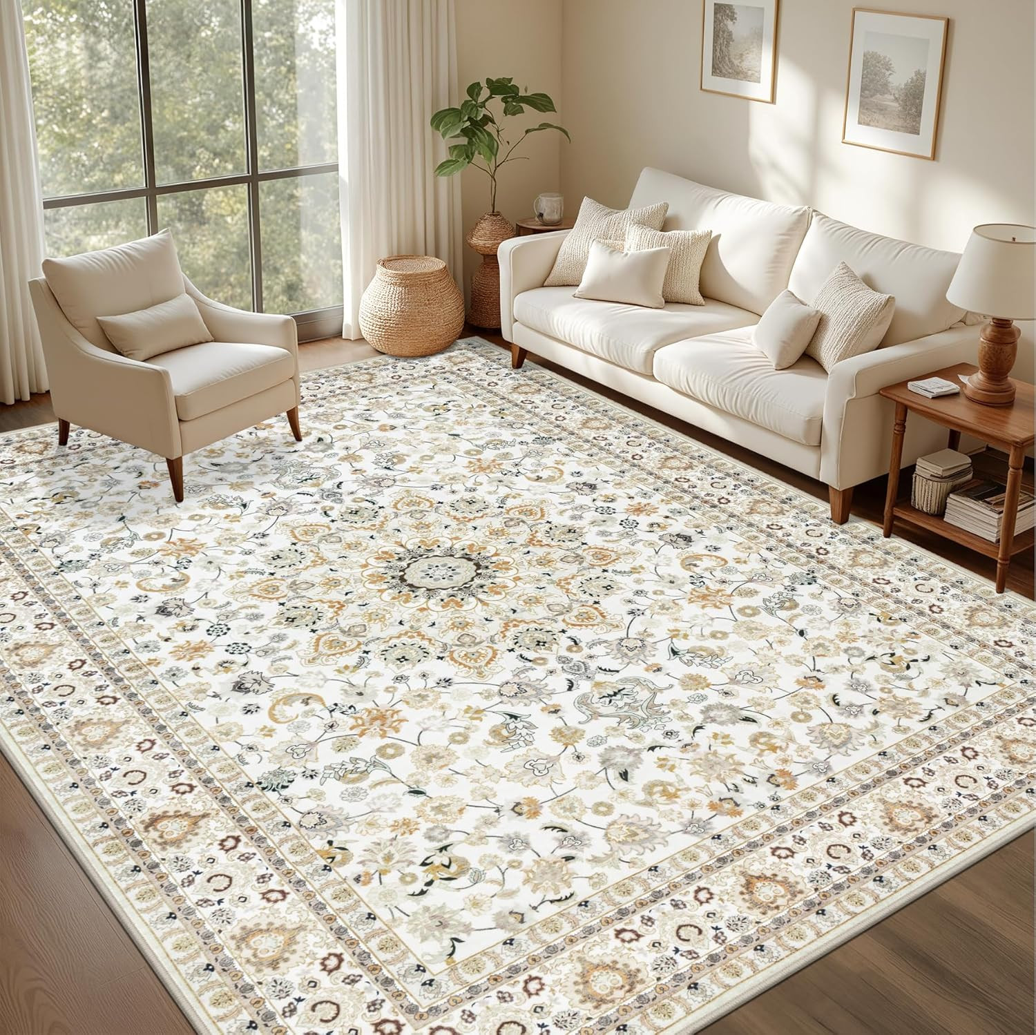 8X10 Area Rugs for Living Room: Washable Rug Soft Vintage Boho Carpet Indoor Flo