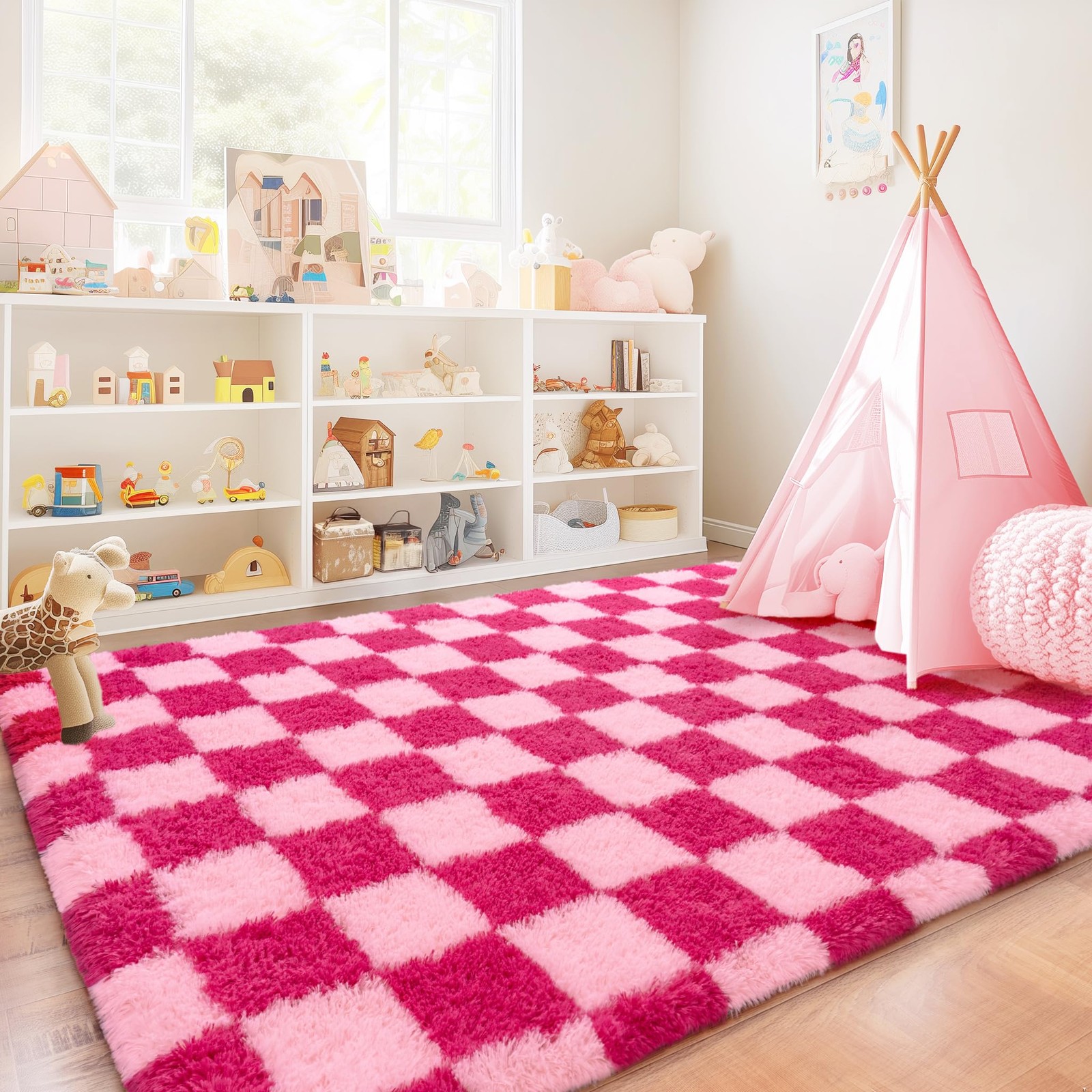 Quntue Checkered Rugs For Bedroom Ultra Fluffy Fuzzy Shag Area Rug For Living
