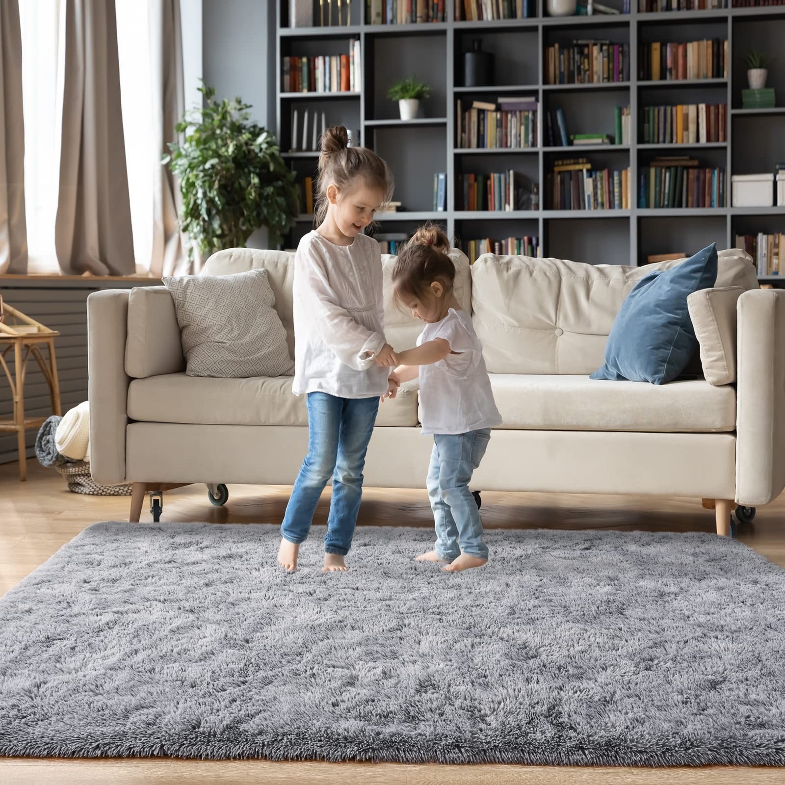 Ultra Soft Grey Rugs for Bedroom 8×10 Feet, Fluffy Shag Area Rugs for Living …