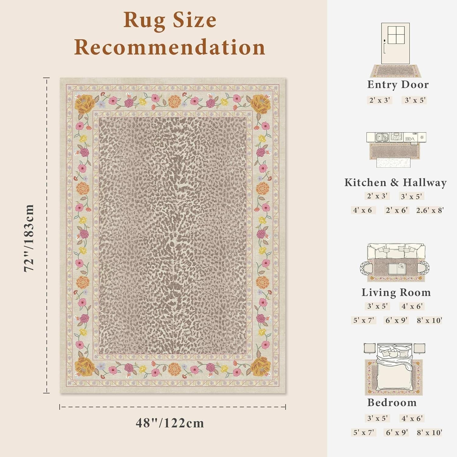 4×6 Leopard Print Rug for Living Room, Machine Washable Area Rug for Bedroom,…