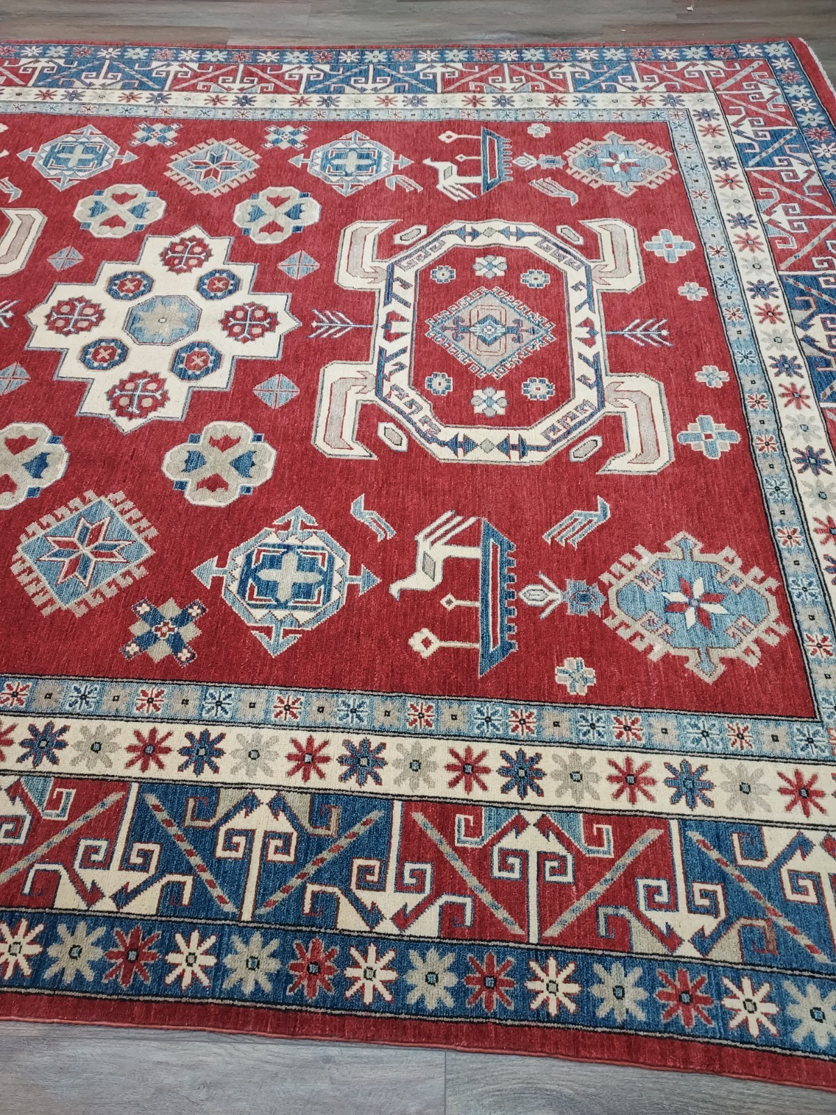 Anatolian Turkish Rug Geometric Kazak HandMade Anatolian Tribal Rug, 9×11.5Ft