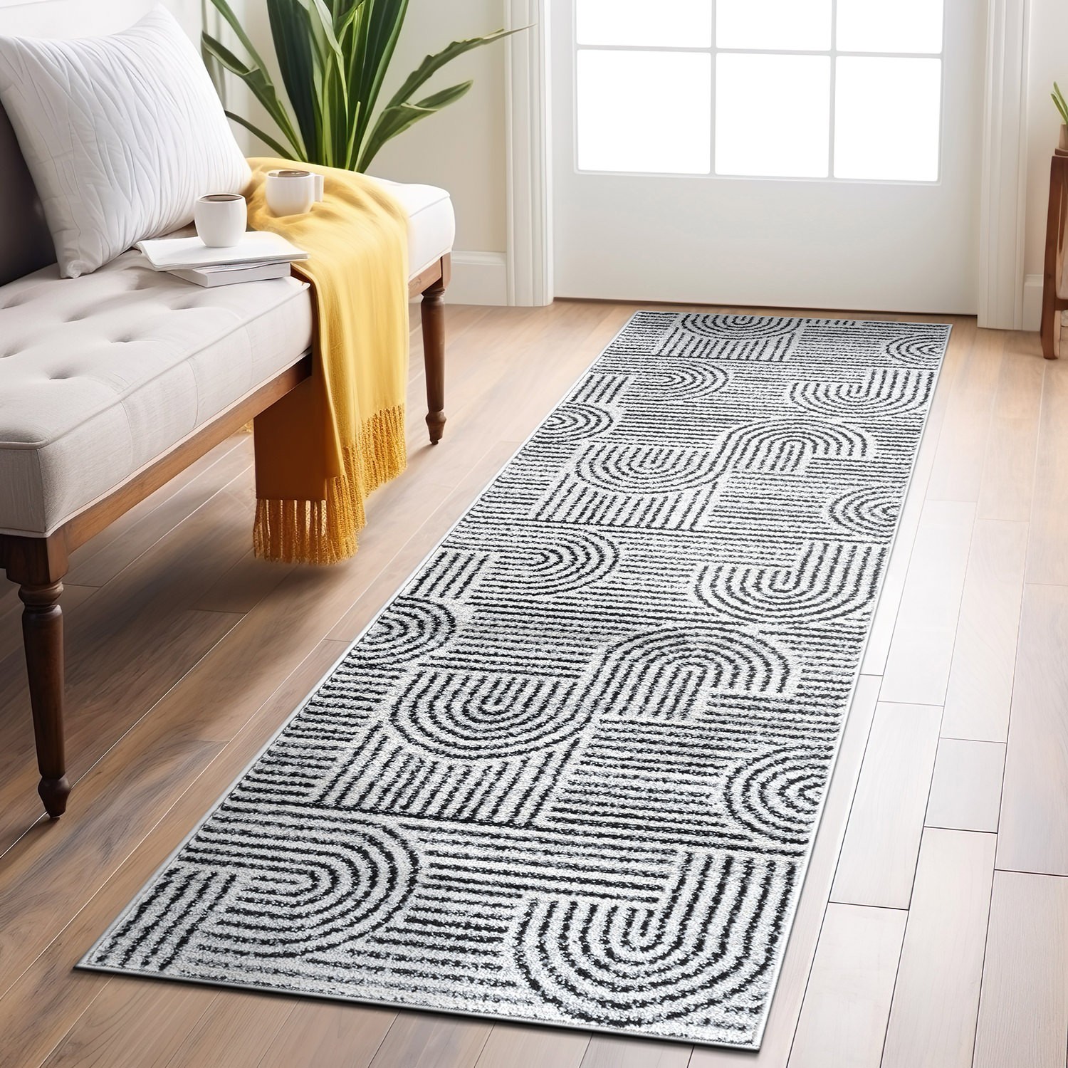 Rugshop Rugs Runners Bohemian Stipre Arch Design Carpet Hallway Rugs Cream 2×7