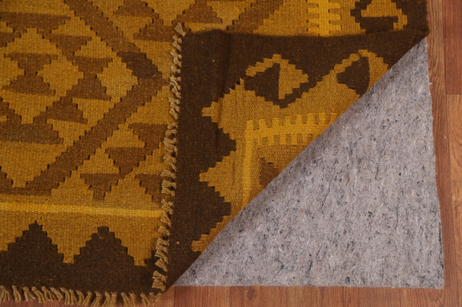 Gold Color Geometric Reversible Kilim Area Rug 7×10 Wool Hand-Woven Carpet