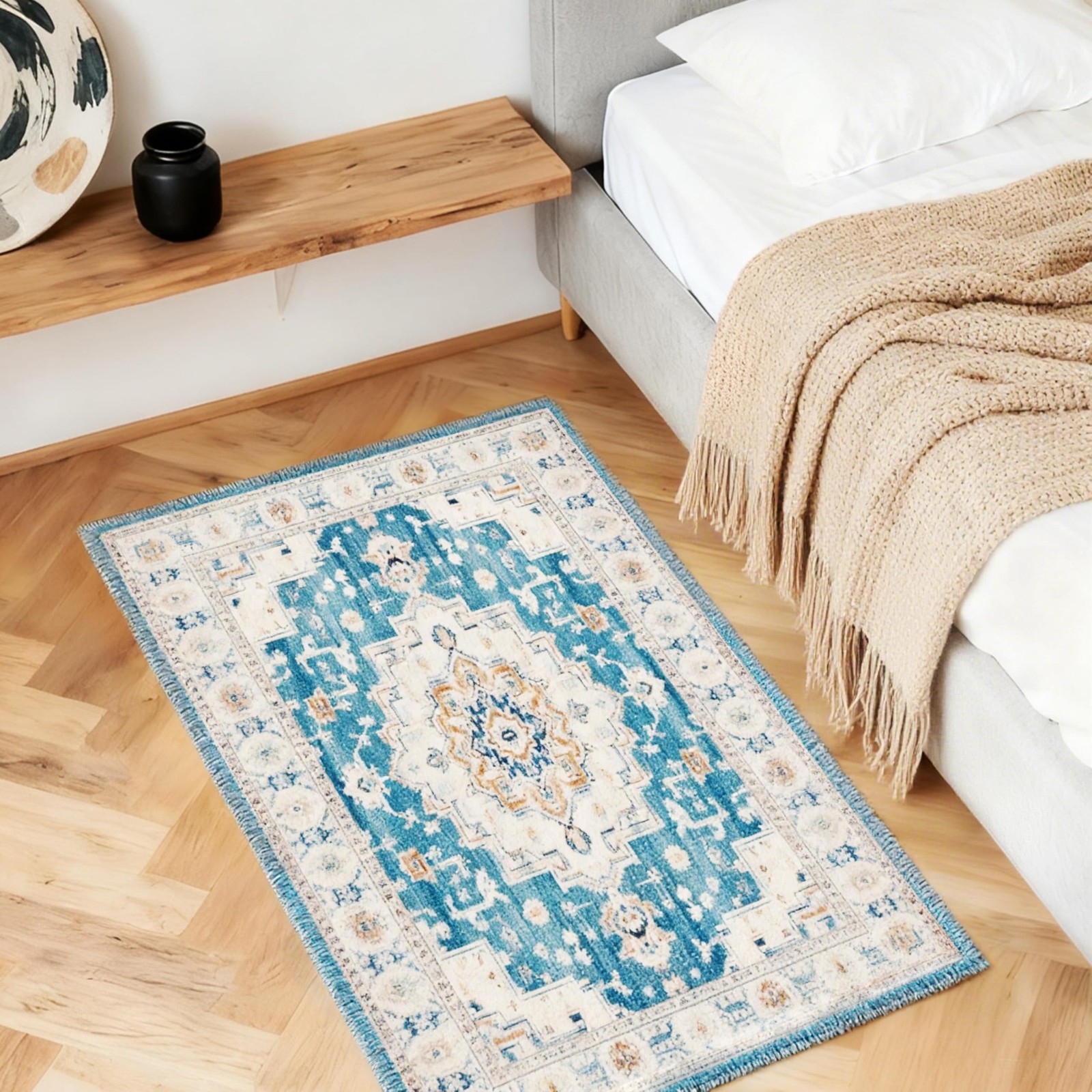 Hallway Washable Runner Rug 2’x3′ Vintage Soft Farmhouse Entryway Kitchen Run…