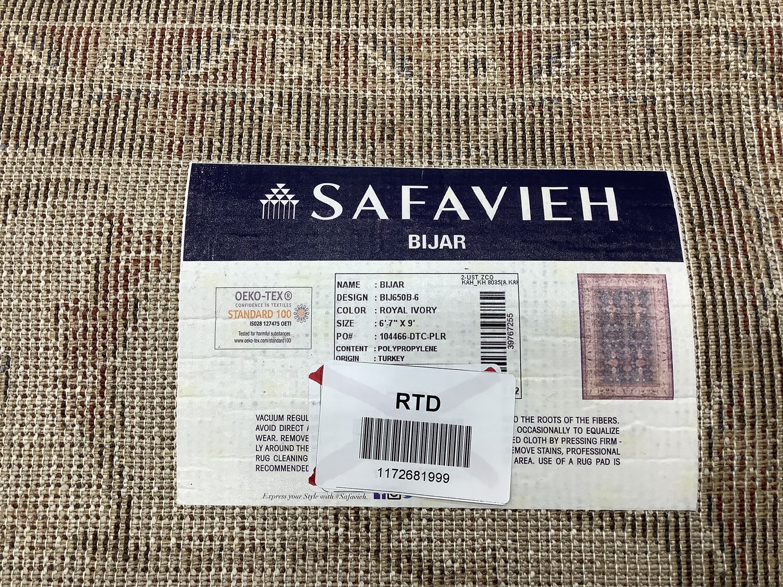 ROYAL / IVORY 6′-7″ x 9′-0″ Back Stain Rug, Reduced Price 1172681999 BIJ650B-6