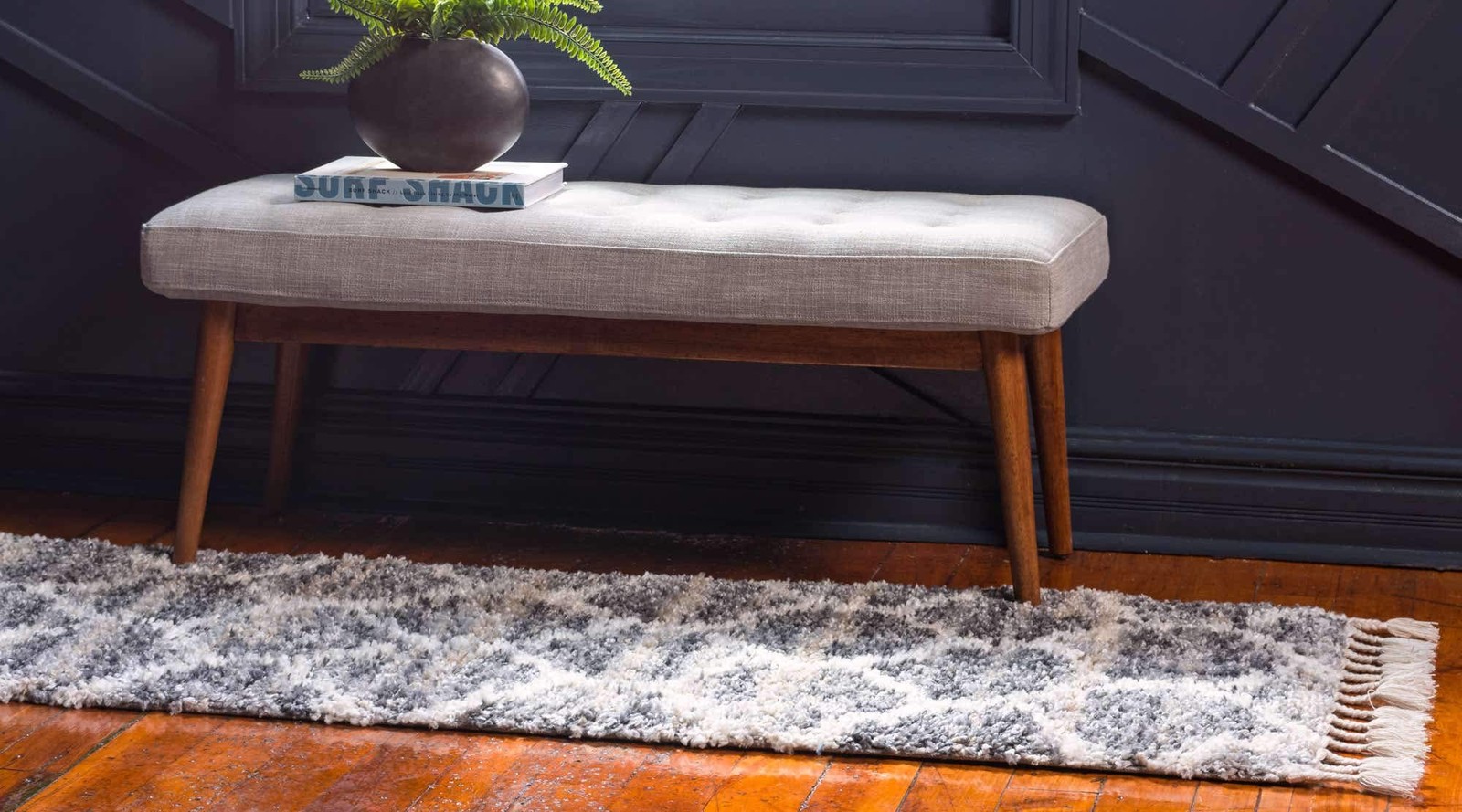 Unique Loom Hygge Shag Collection Area Rug – 2 2 X 6 1 Runner Gray/ Beige