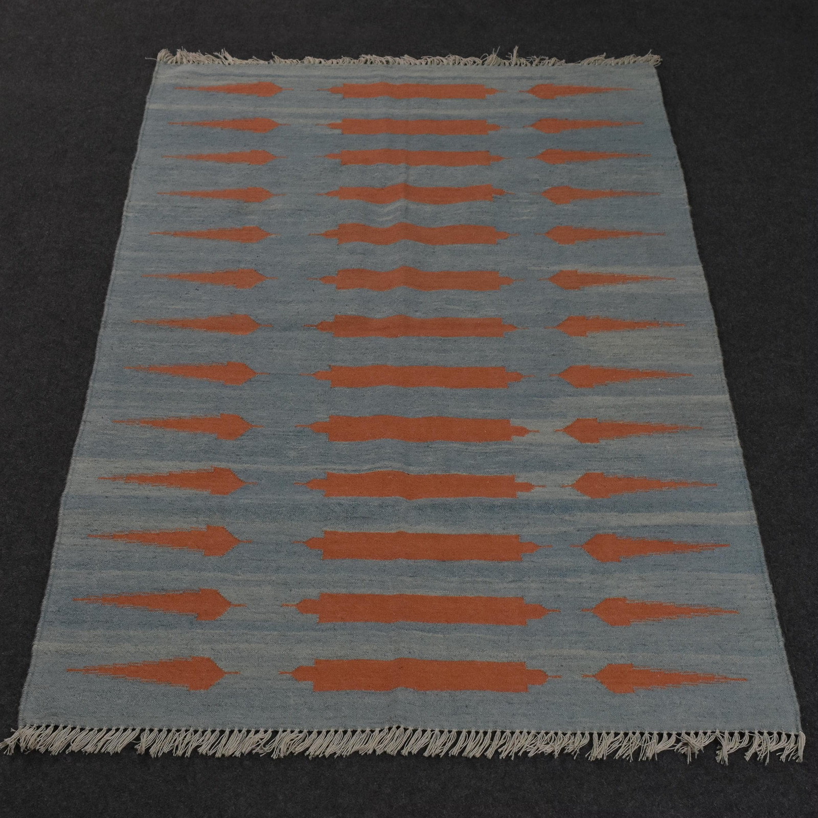 Modern Wool Kilim Rug 4×6 Handmade Blue Orange Flatweave Area Rug Free Shipping
