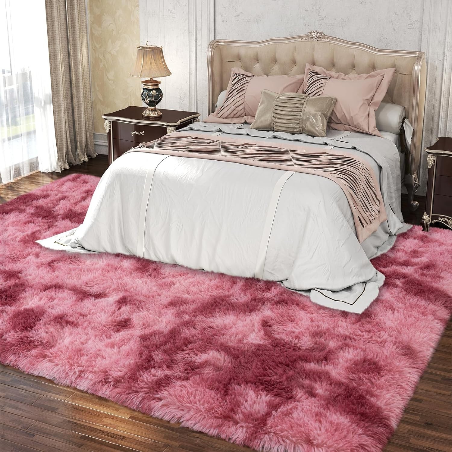 Fluffy Area Rugs Large Tie-dye Pink Red Carpet Mat for Living Room Bedroom Floor