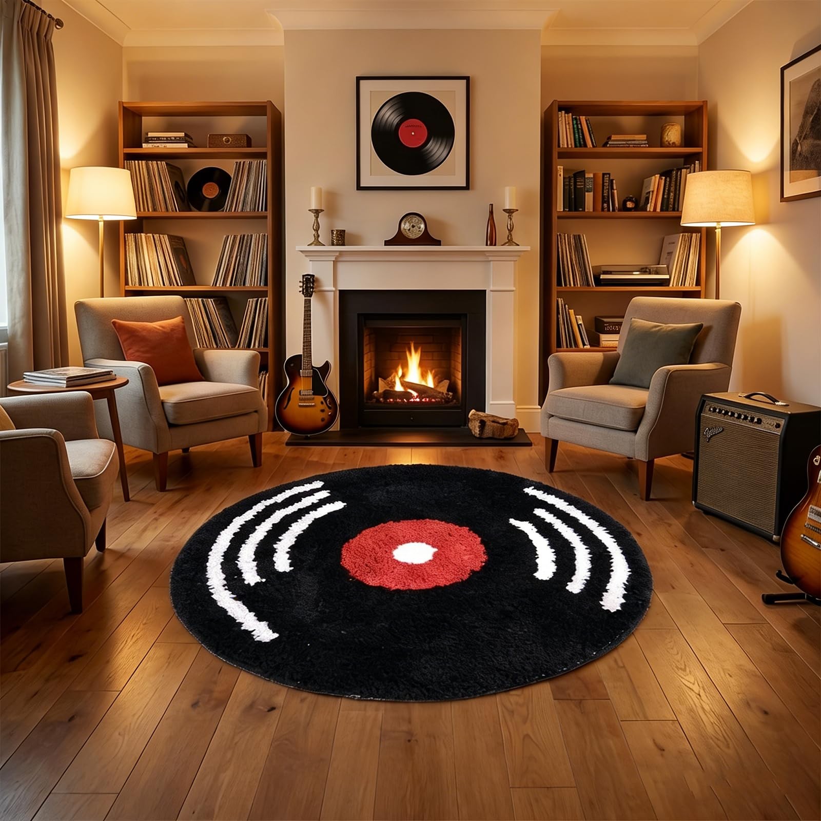 Black Round Vinyl Record CD Rug Tufted Bath Mat Non Slip Washable Room Decor