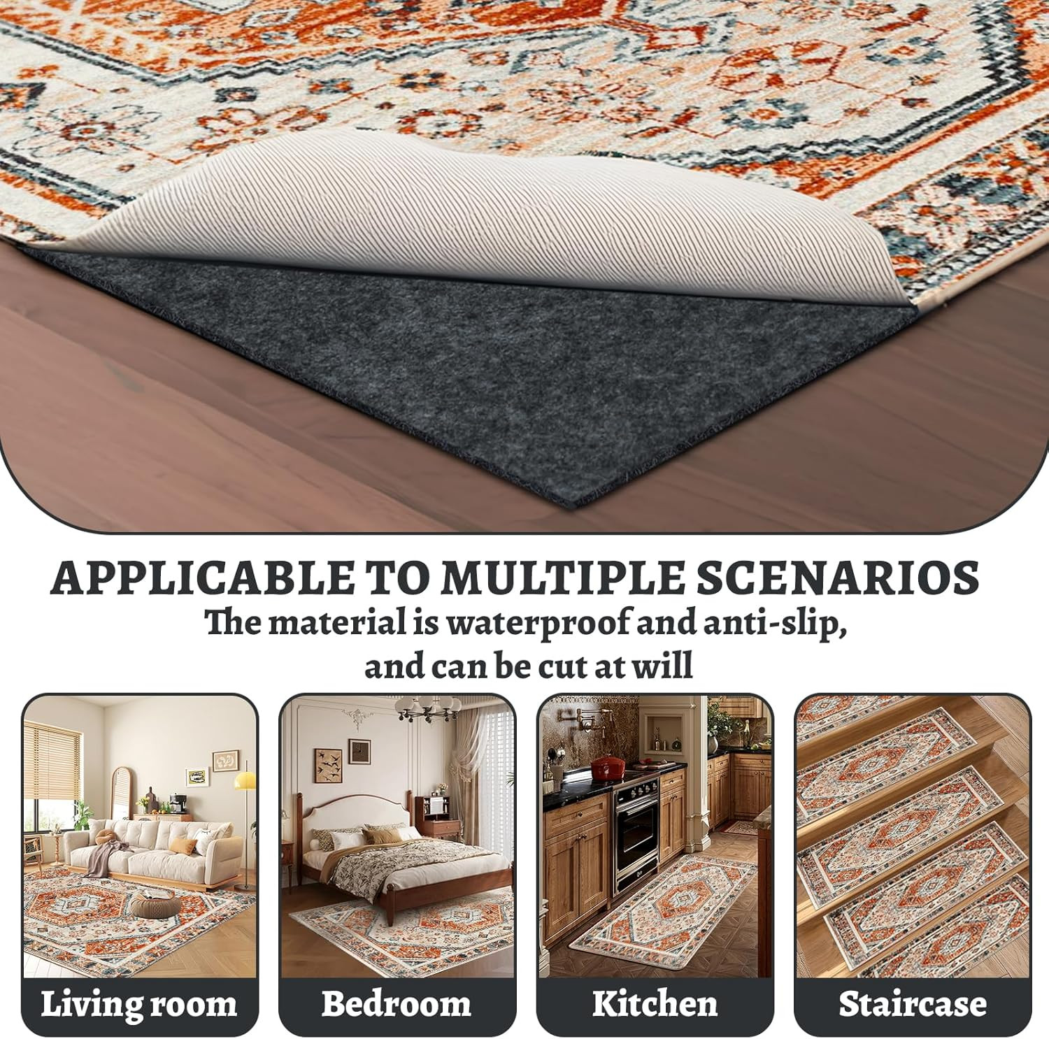 100% Waterproof Rug Pad, 3X5 Ft Area Rug Non-Slip Rug Pads, Carpet Pads for All