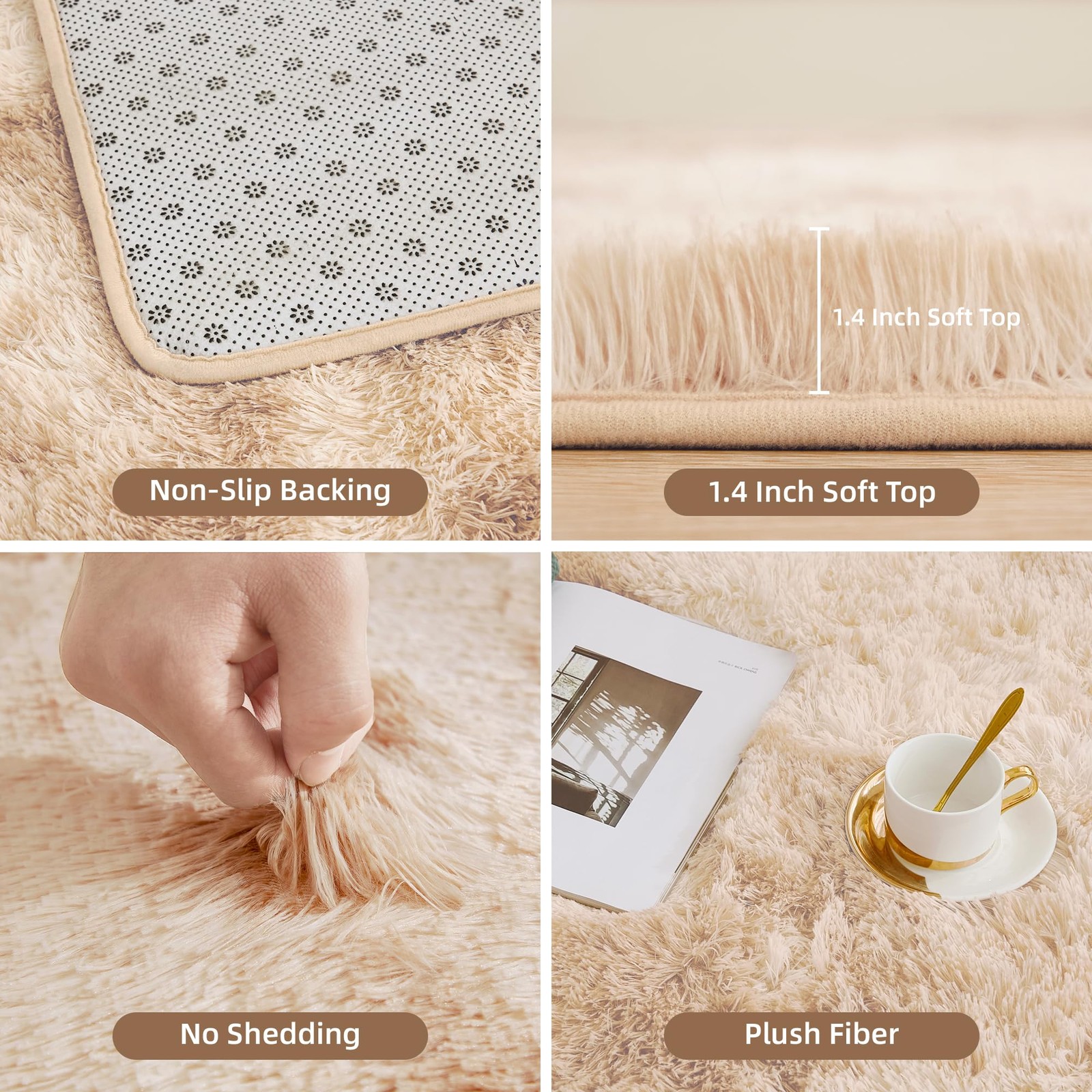 3×5 Shag Area Rug for Living Room Bedroom, Tie-Dyed Beige High Pile Soft Plus…