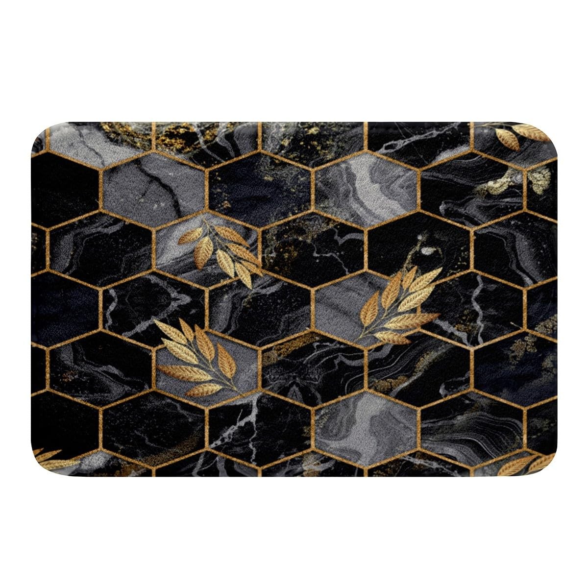 jejeloiu Honeycomb 16″x24″ Bath Mats for Bathroom Boys Girls Black Marble Bat…
