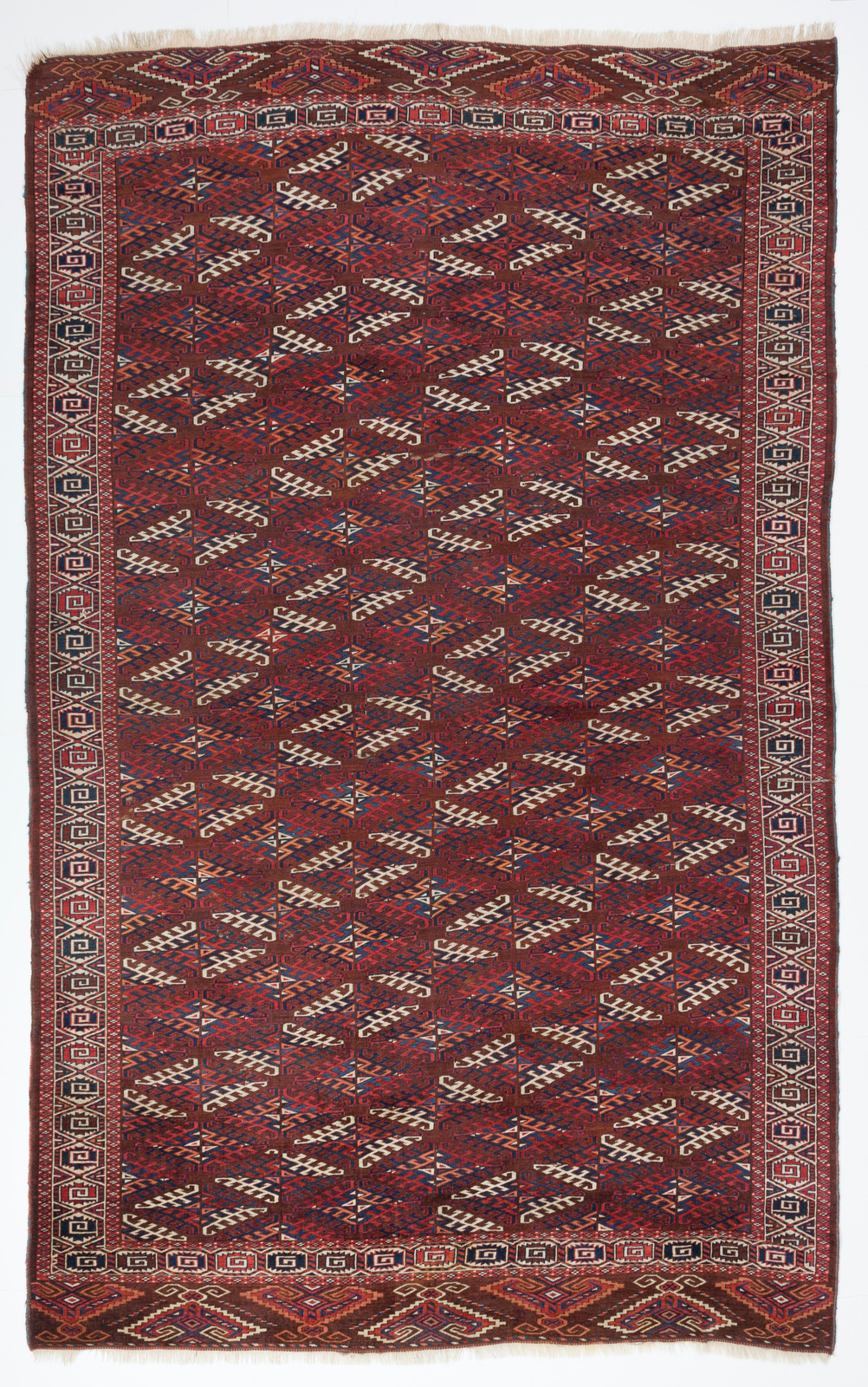 7.6×12.2 Ft Antique Turkoman Yomut Main Carpet. 19th Century.