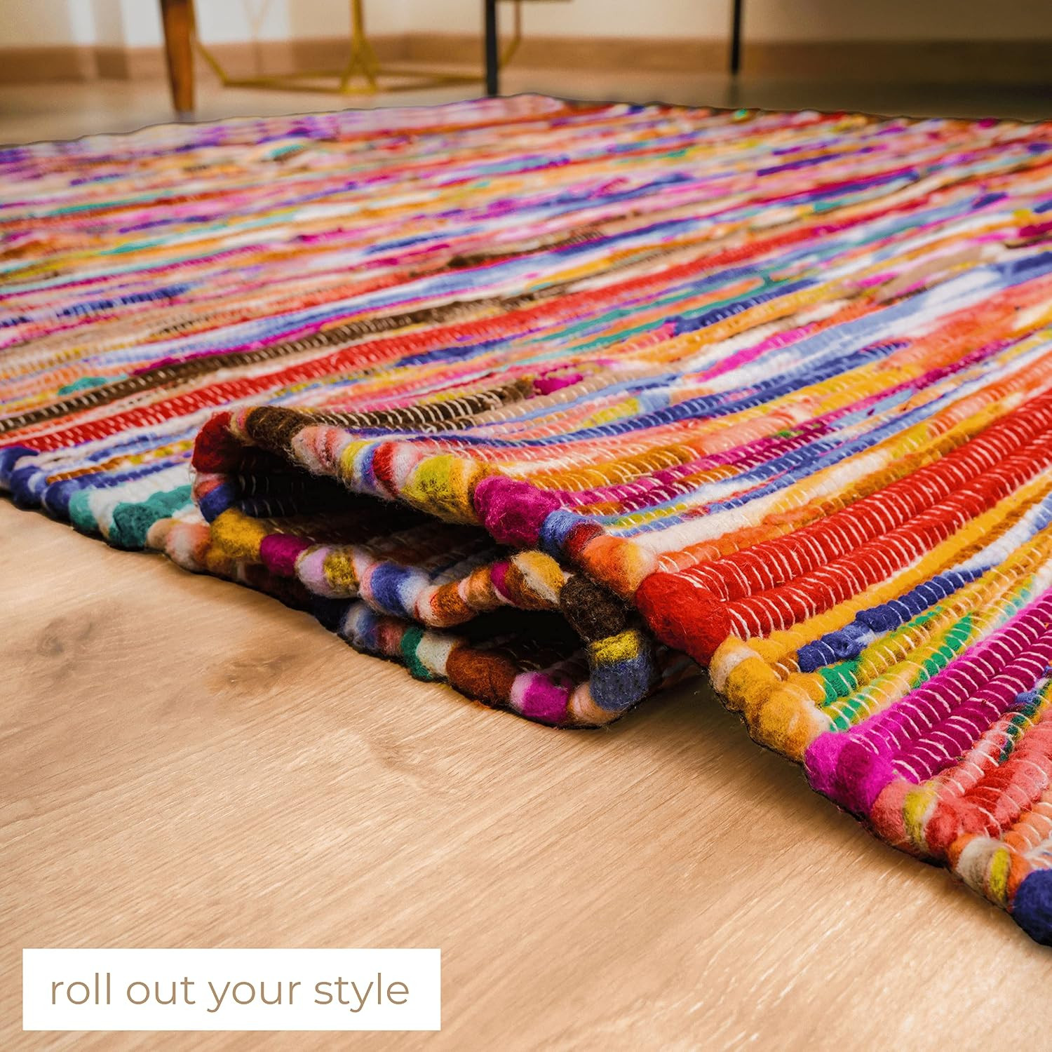 Boho Chindi Rag Rug 20X32 Inches – Handwoven Recycled Braided Rug Multicolor wit